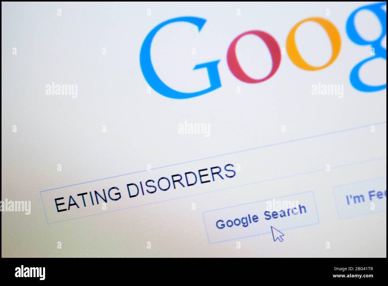Troubles de l'alimentation tapés dans la barre de recherche sur la page d'accueil de Google Banque D'Images