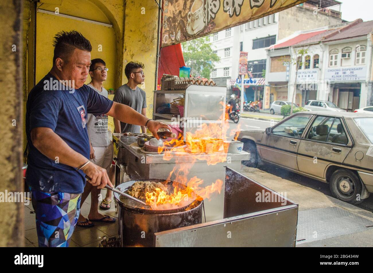 Étals de restauration dans la ville de George, Penang, Malaisie Banque D'Images