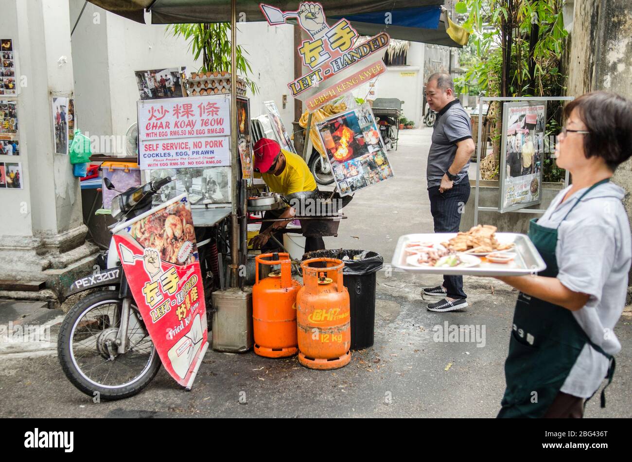 Étals de restauration dans la ville de George, Penang, Malaisie Banque D'Images