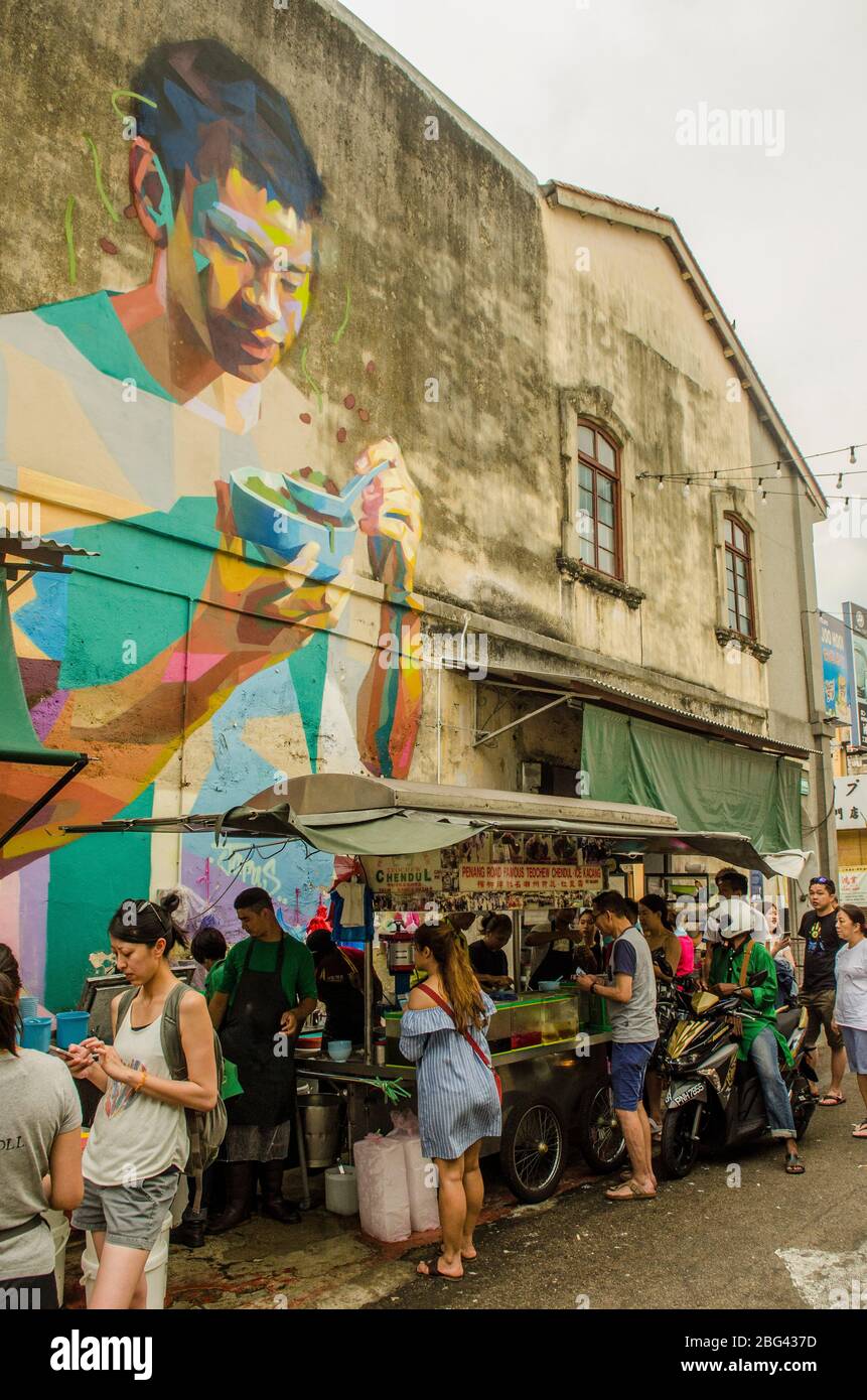 Étals de restauration dans la ville de George, Penang, Malaisie Banque D'Images