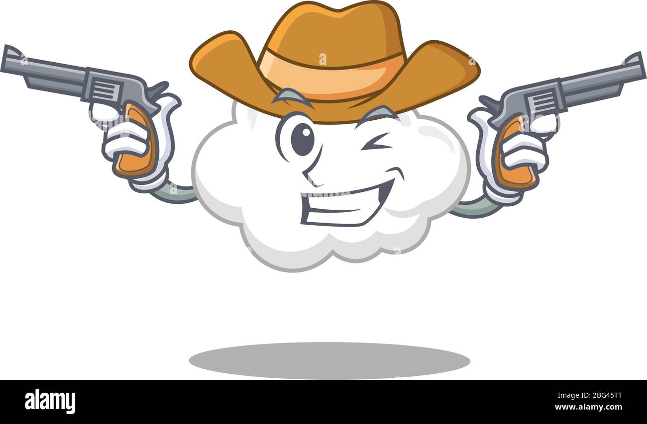 Joli cowboy de personnage de dessin animé sur nuage blanc avec canons Illustration de Vecteur