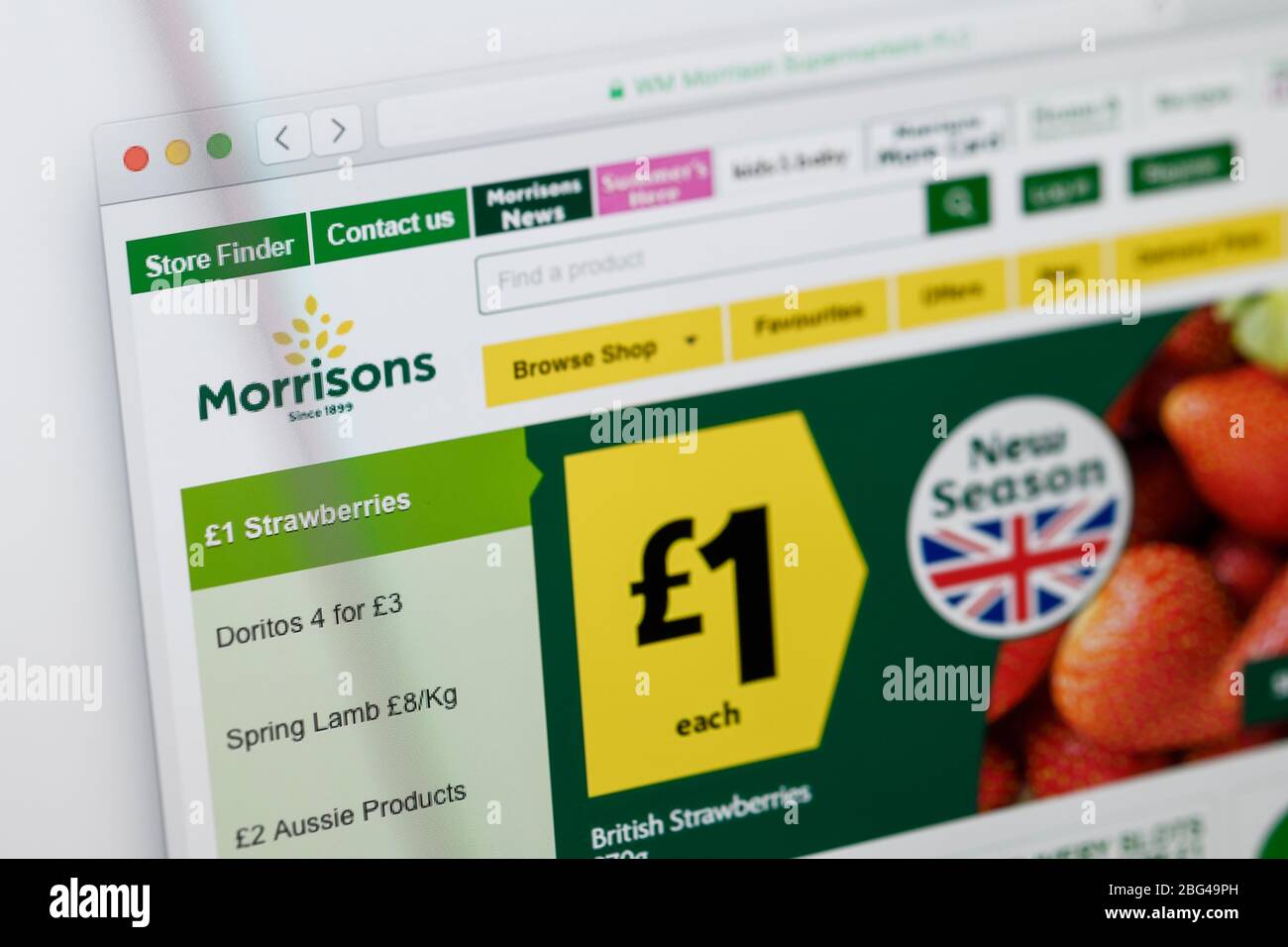 Gros plan sur la page d'accueil pour les supermarchés Morrisons Banque D'Images