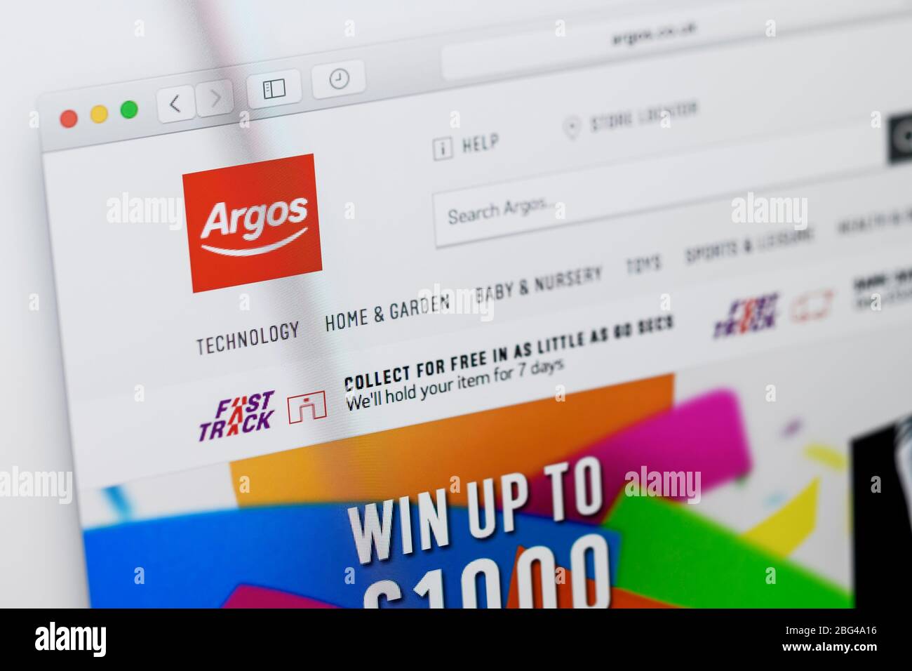 Gros plan sur la page d'accueil du détaillant Argos sur un écran d'ordinateur Banque D'Images
