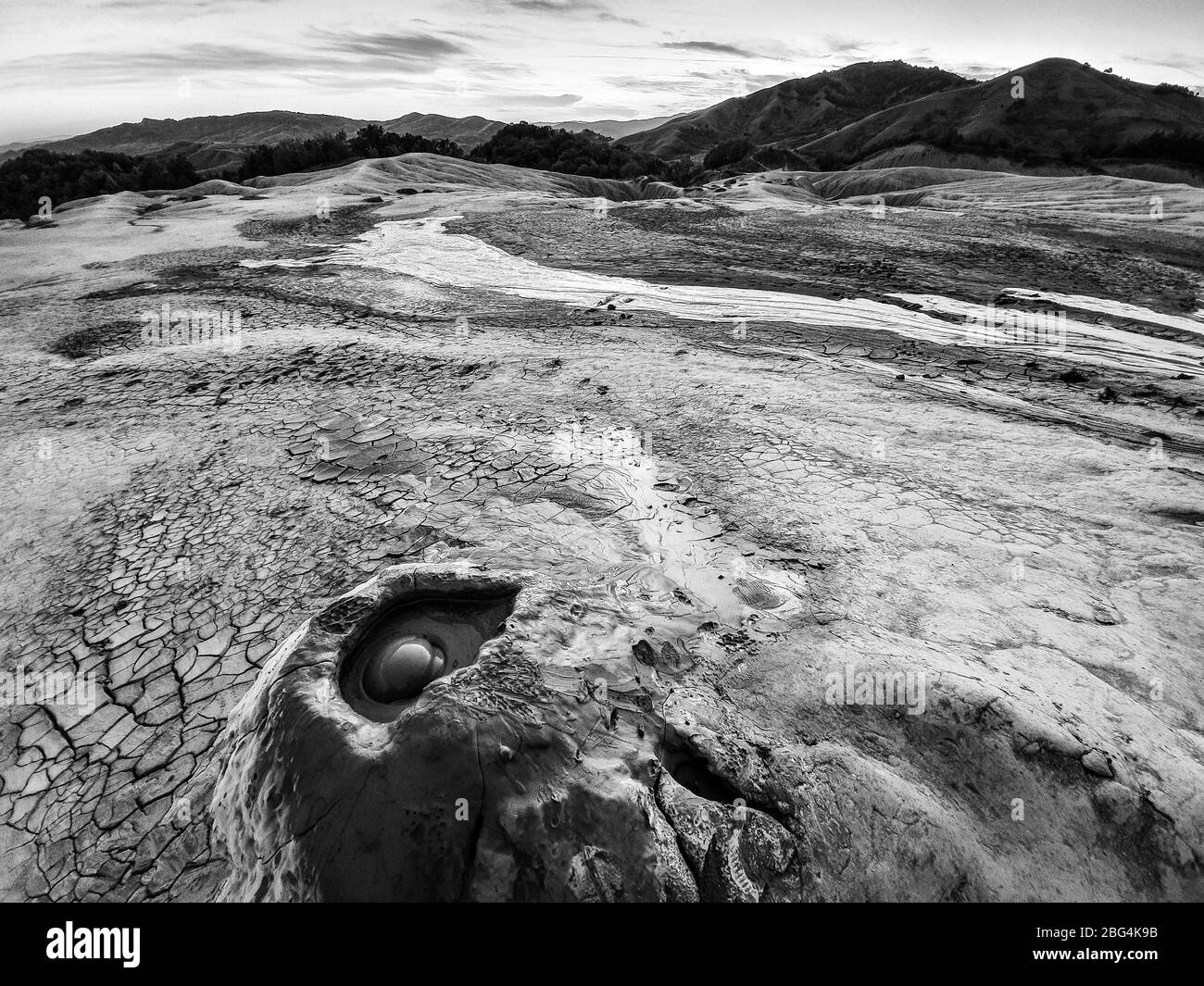 Volcans boueux à Berca (Paclele mari, Buzau), Roumanie Banque D'Images