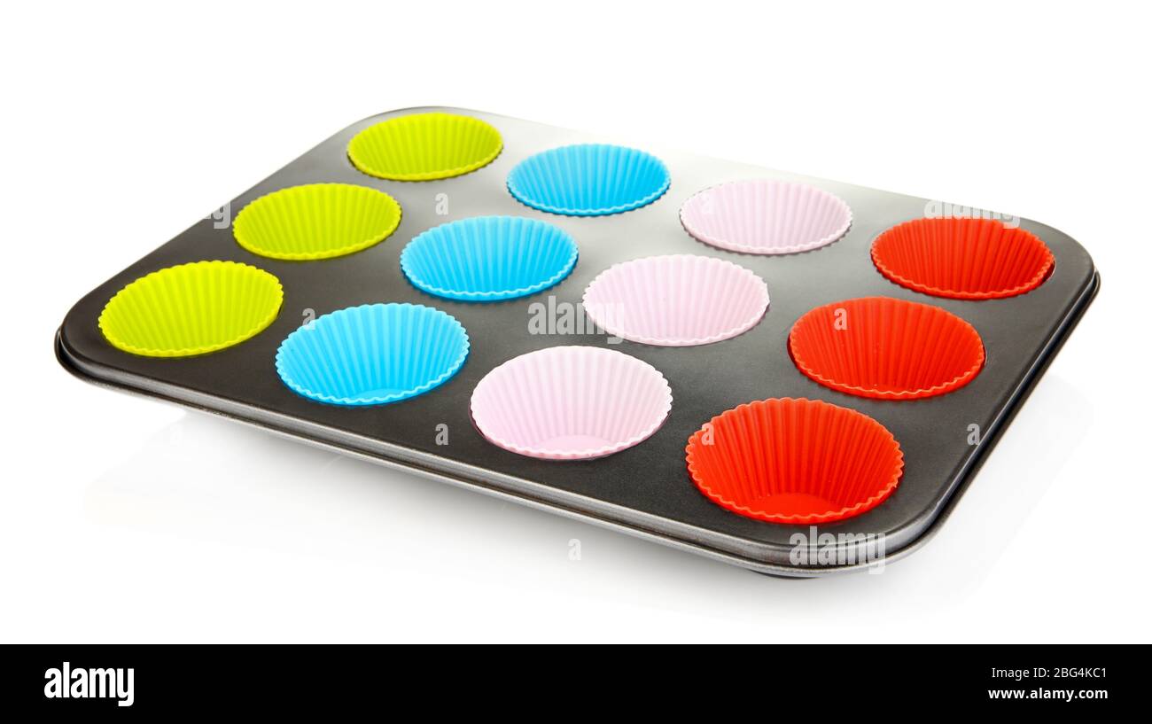 Plateau de muffins isolé sur blanc Banque D'Images