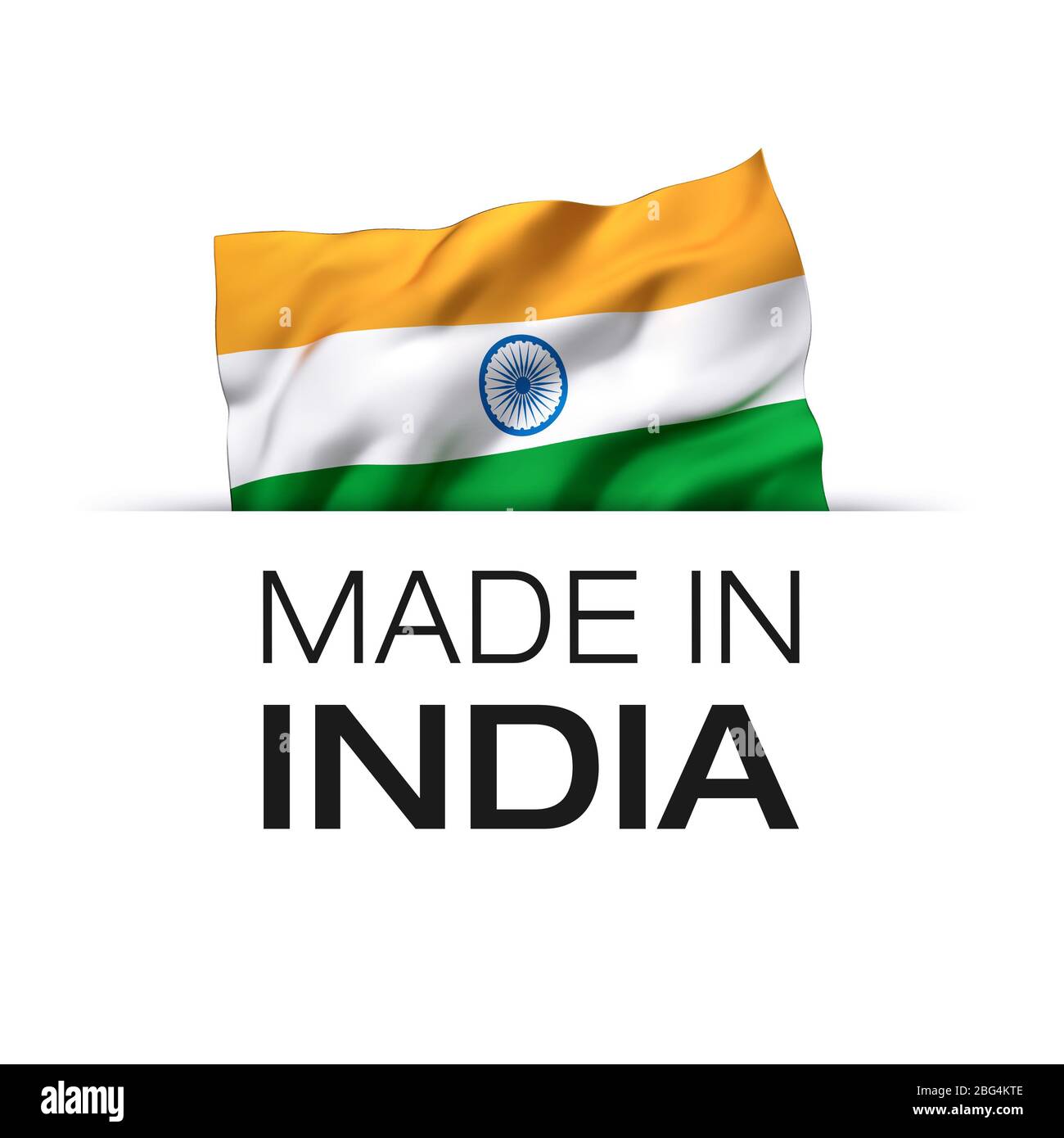 Fabriqué en Inde - étiquette de garantie avec un drapeau indien en agitant. Banque D'Images