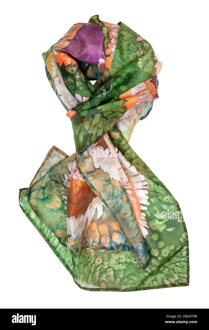 écharpe en soie enveloppée de couleur avec motif abstrait fait main dans le  teinture au noeud et technique de batik chaud isolée sur fond blanc Photo  Stock - Alamy