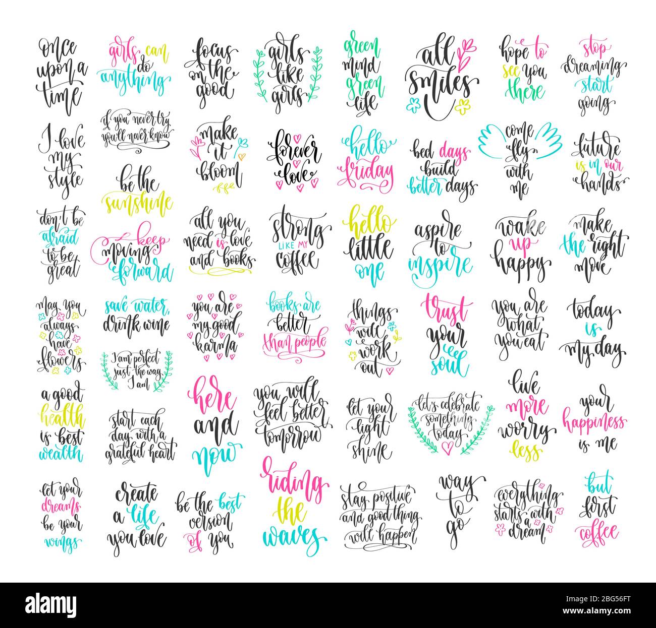 jeu de 50 lettres à la main citation positive, motivation et inspiration phrases design Illustration de Vecteur