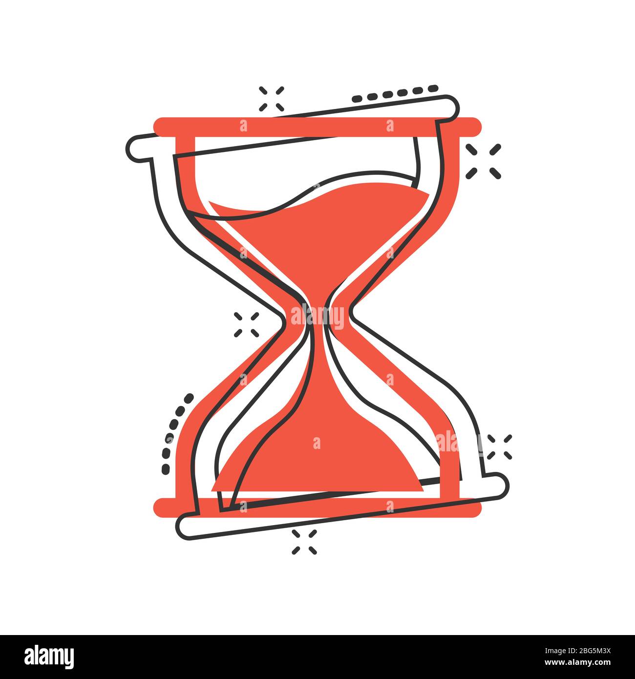 Icône HourGlass dans le style comique. Illustration vectorielle de dessin animé en verre de sable sur fond blanc isolé. Concept d'entreprise effet projection horloge. Illustration de Vecteur