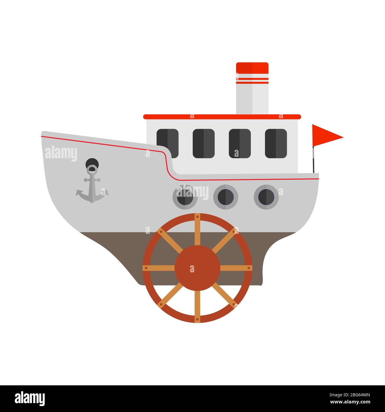 Dessin vectoriel pour enfants d'un bateau à vapeur. Conception plate isolée sur fond blanc Illustration de Vecteur