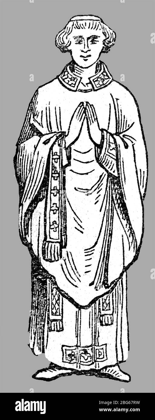 Un moine médiéval portant un chasuble « ample » - UN chasuble est traditionnellement porté sur l'albe et volé par un religieux lors de la célébration de la messe ou de l'Eucharistie. Dans certaines églises orthodoxes nationales, on appelle un phelonion Banque D'Images