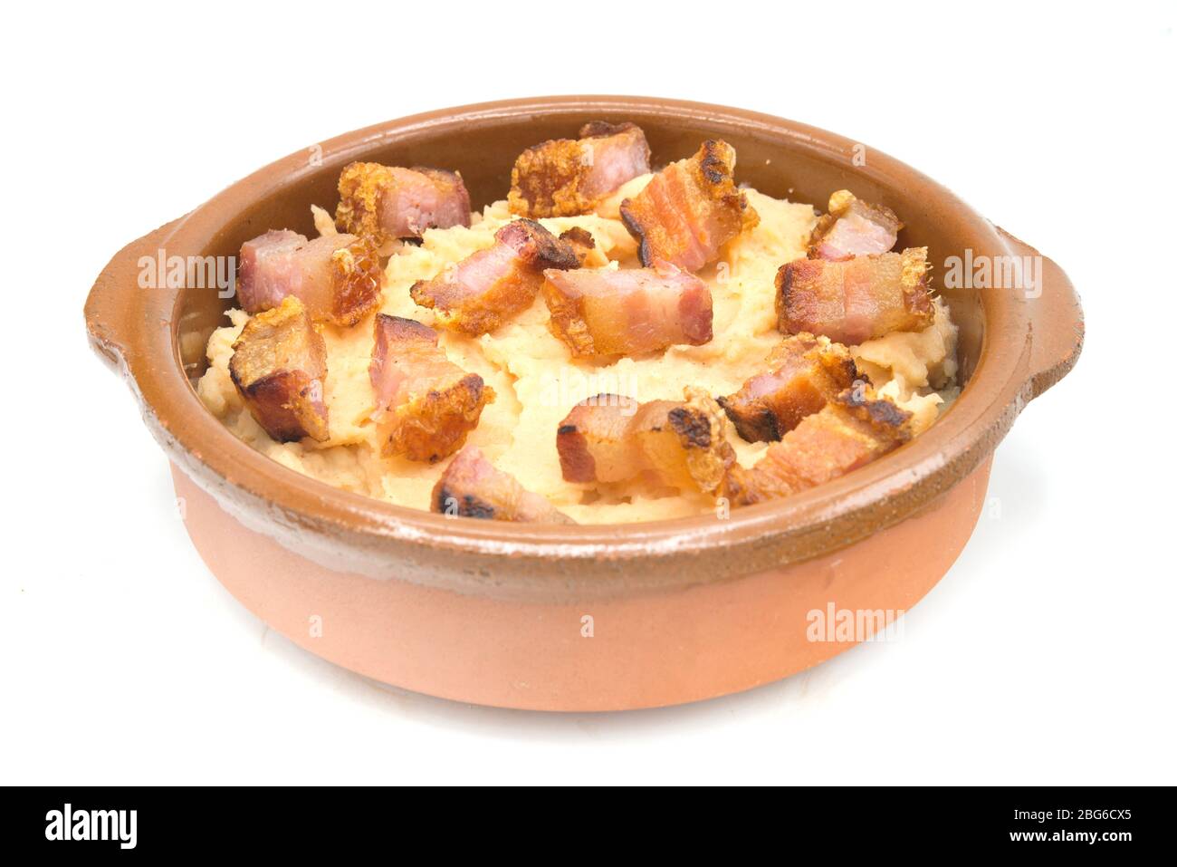 purée de pommes de terre avec tranche de bacon Banque D'Images