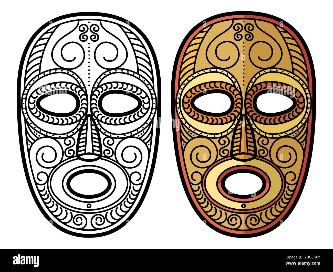 Page de coloriage avec masque tribal aztèque mexicain africain isolé sur fond blanc. Illustration vectorielle Illustration de Vecteur