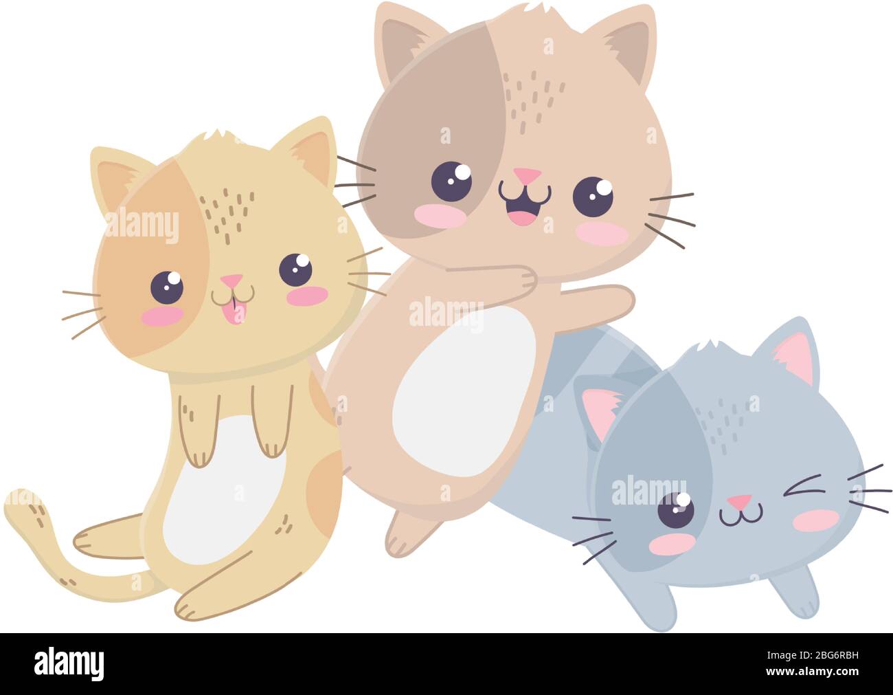 mignon petits chats bonjour kawaii dessin vectoriel de personnage de dessin animé Illustration de Vecteur