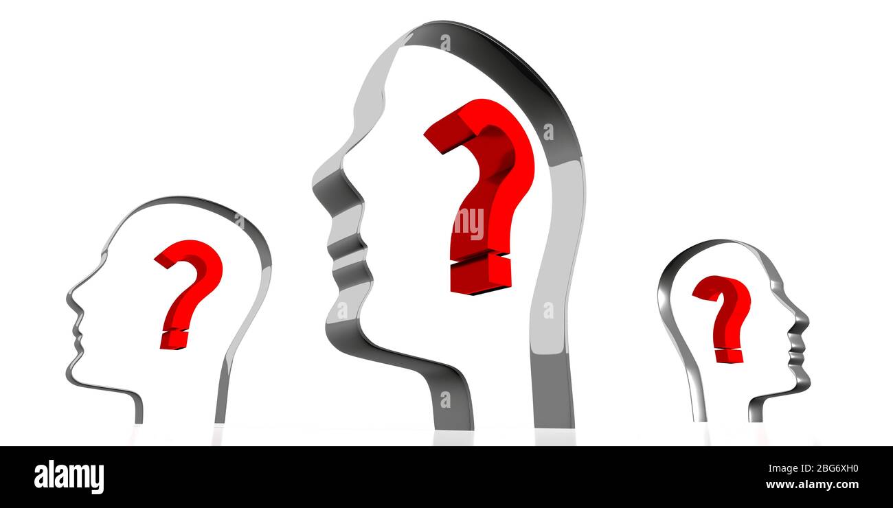 Formes de tête, points d'interrogation - illustration tridimensionnelle Banque D'Images