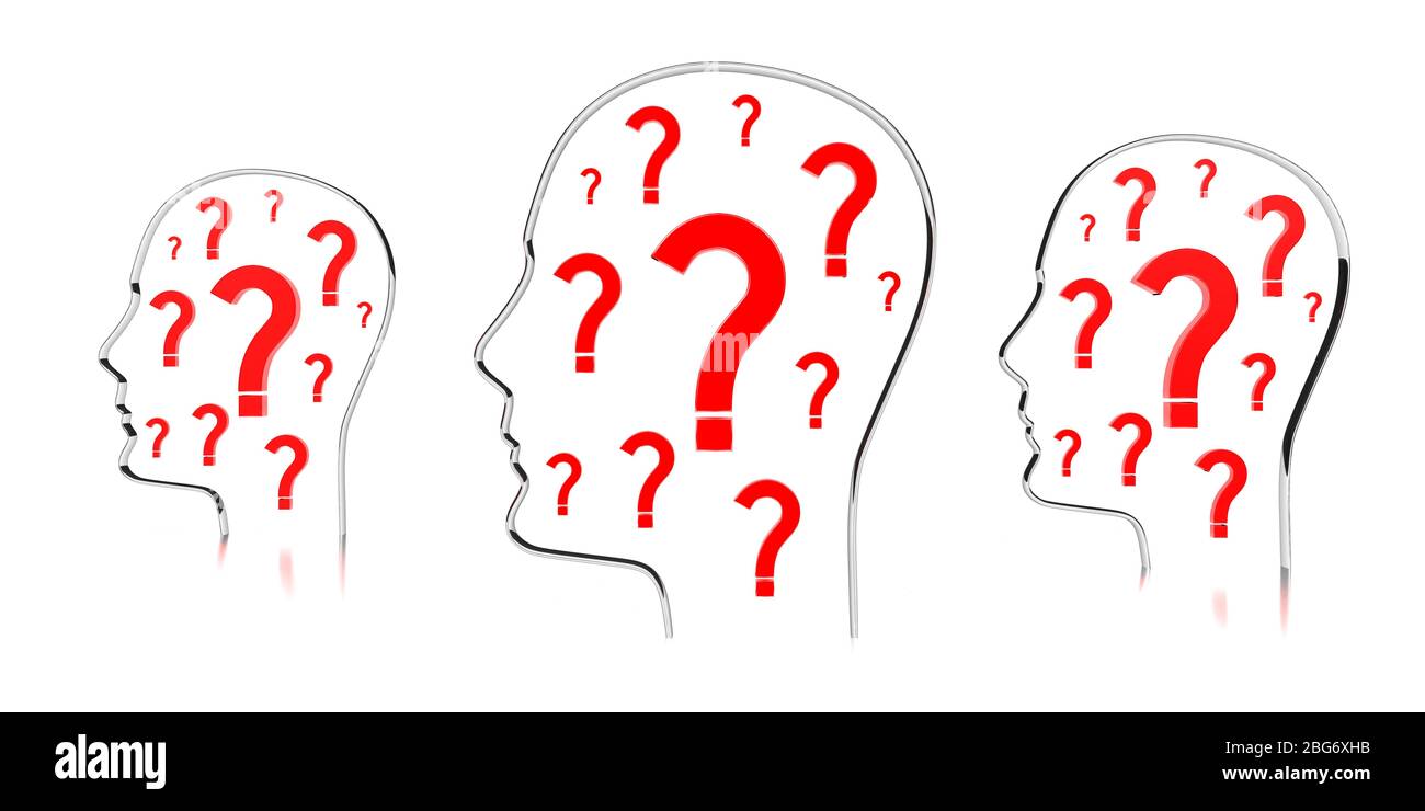 Formes de tête, points d'interrogation - illustration tridimensionnelle Banque D'Images