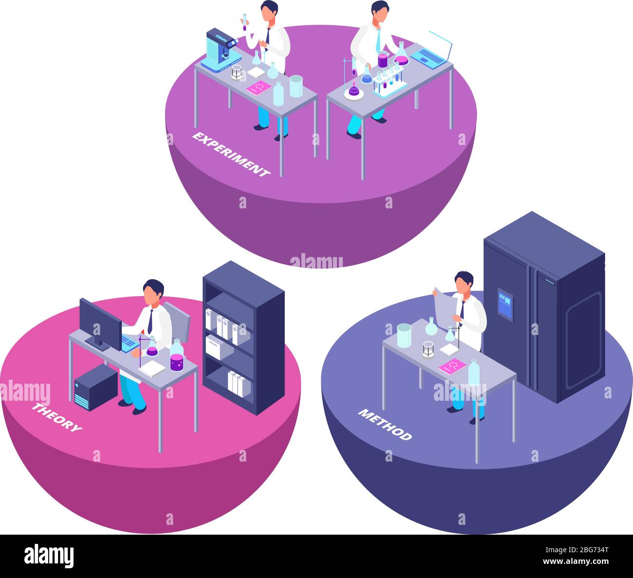 Laboratoire de recherche isométrique en chimie avec équipement de laboratoire chimique et illustration vectorielle créative des personnes. Science de laboratoire, chimie de recherche de laboratoire Illustration de Vecteur