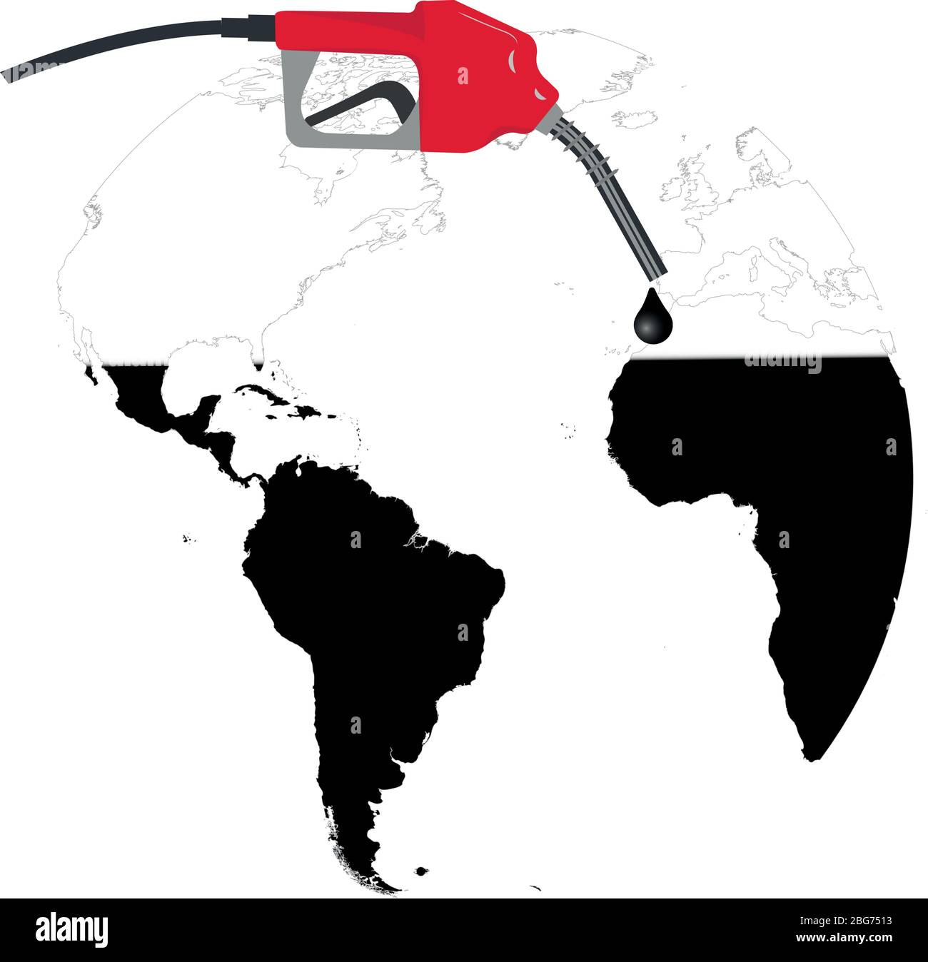 Pompe à carburant, huile bloquée dans la moitié du monde. Travail vectoriel de fond blanc. Illustration de Vecteur