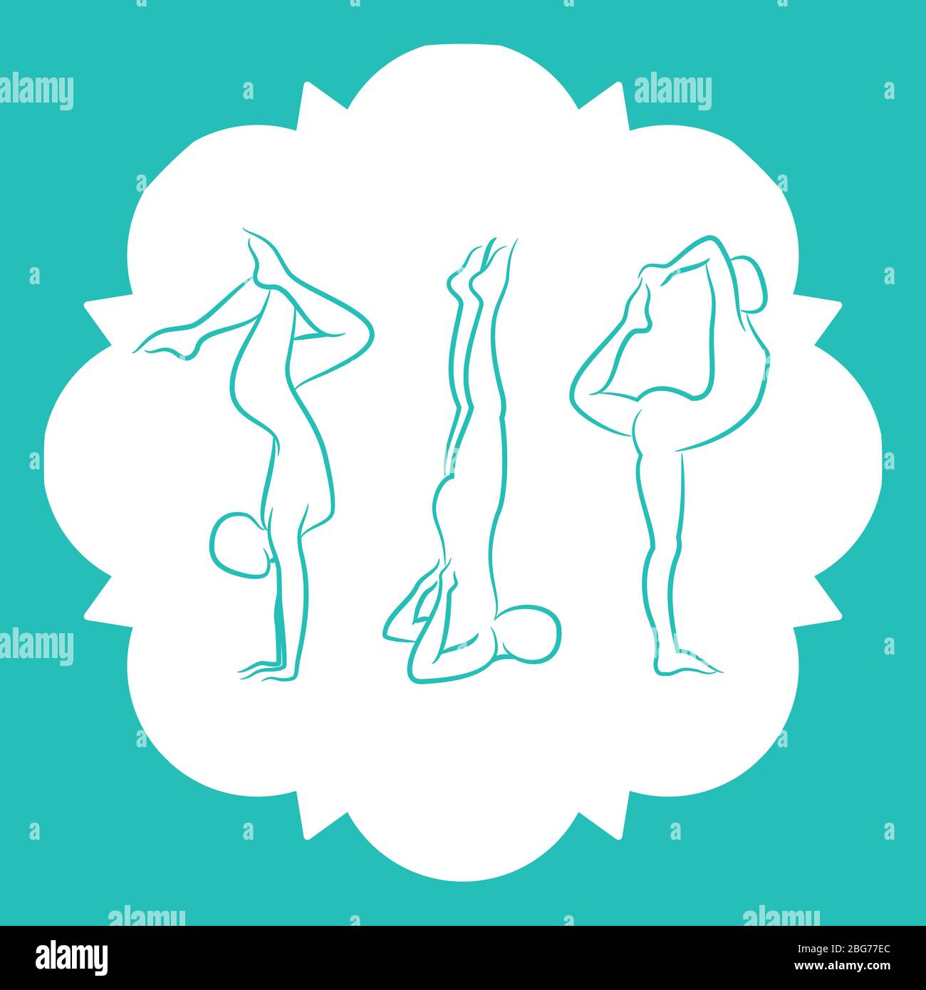 Pilates, fitnes, ligne de yoga silhouettes pose de set. Illustration vectorielle Illustration de Vecteur