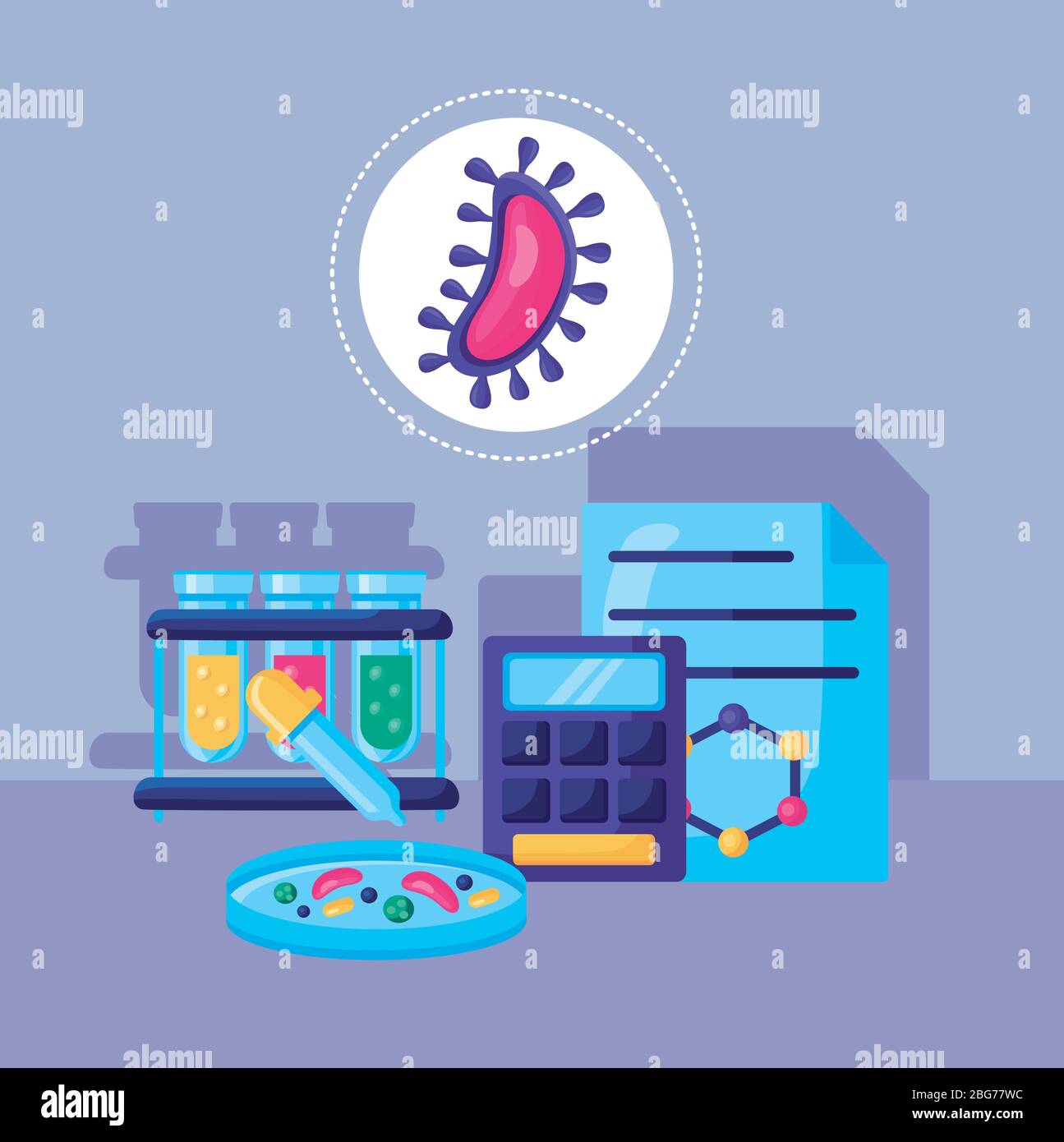 affiche de la pandémie de covid19 avec vaccin de recherche en laboratoire Illustration de Vecteur