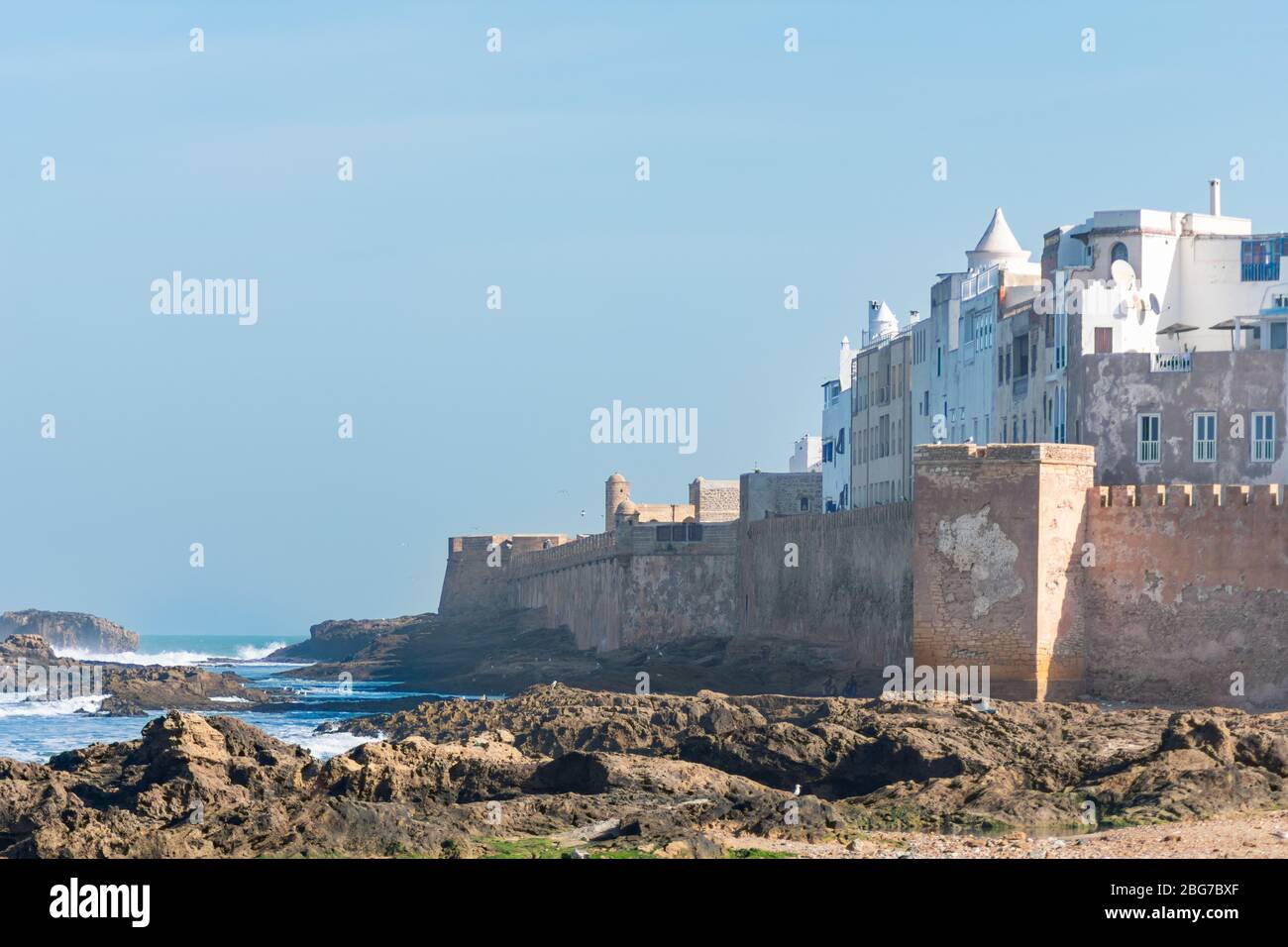 Essaouira Maroc bâtiments entourés d'un mur fortifié Banque D'Images