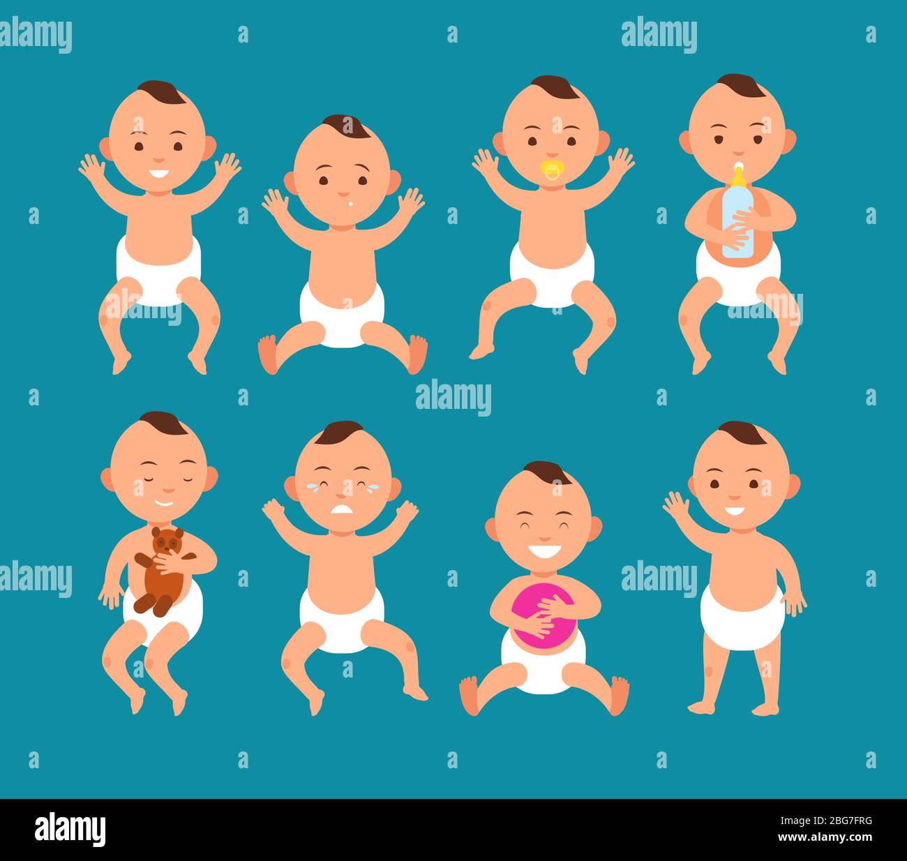Un Petit Garcon Mignon Dans Un Tablier Bebe Avec Differentes Emotions Dessins Animes Personnages Vectoriels Ensemble Illustration Du Petit Nouveau Ne Enfant Expression Bebe Image Vectorielle Stock Alamy