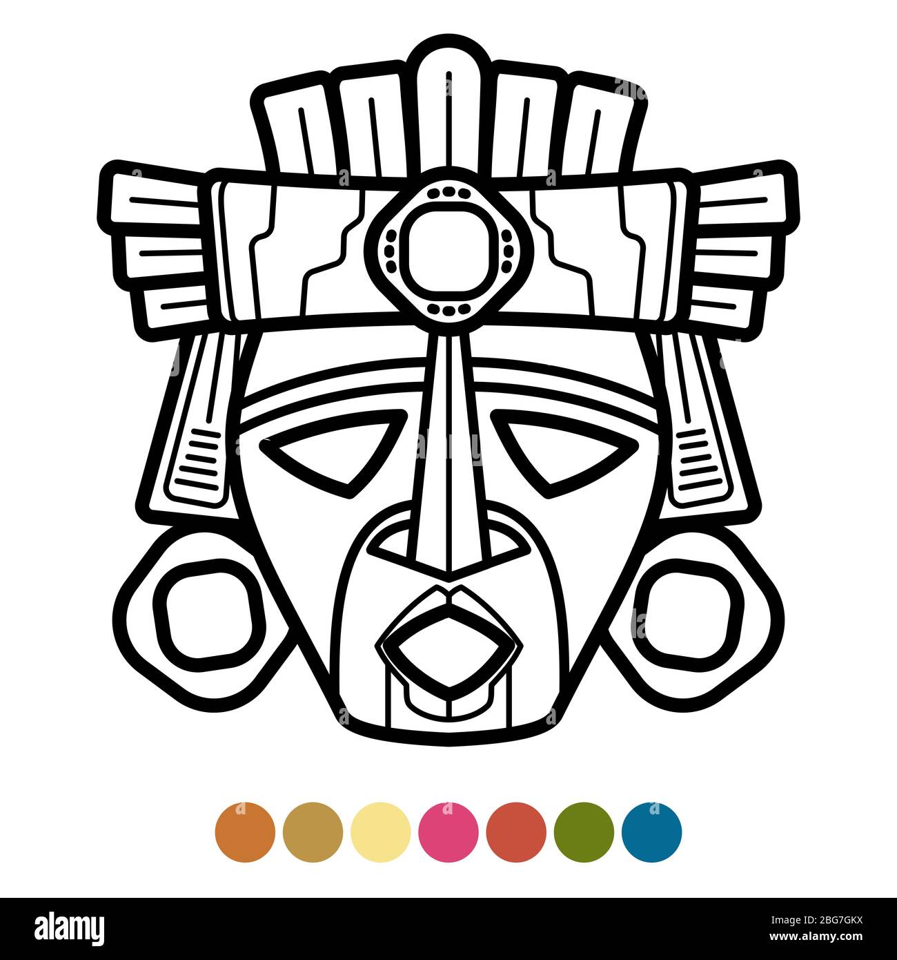 Coloriage atzec, africain, masque mexicain avec échantillons de couleur. Illustration vectorielle Illustration de Vecteur