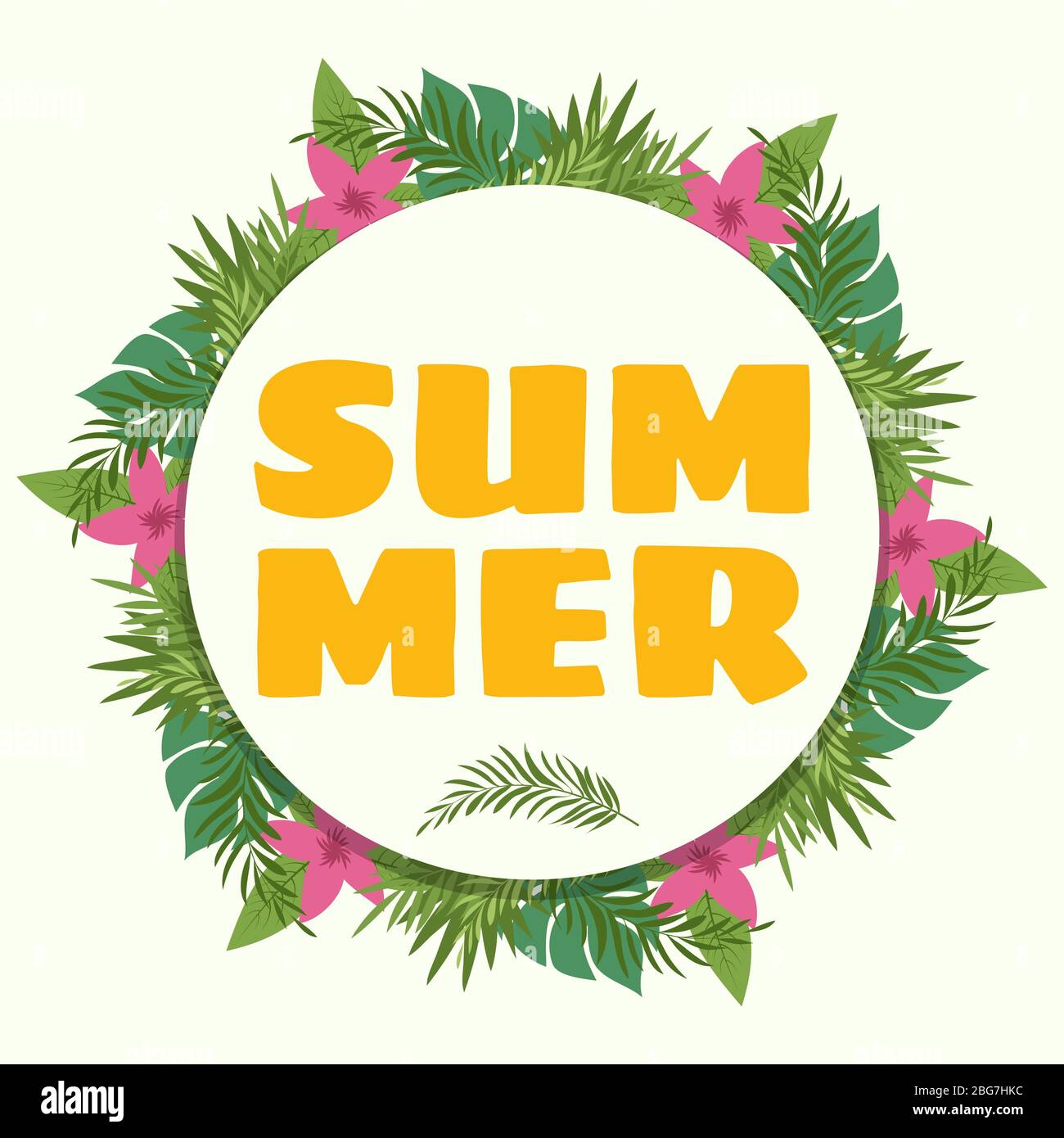 Affiche de bannière d'été avec plantes tropicales et fleurs. Illustration vectorielle Illustration de Vecteur