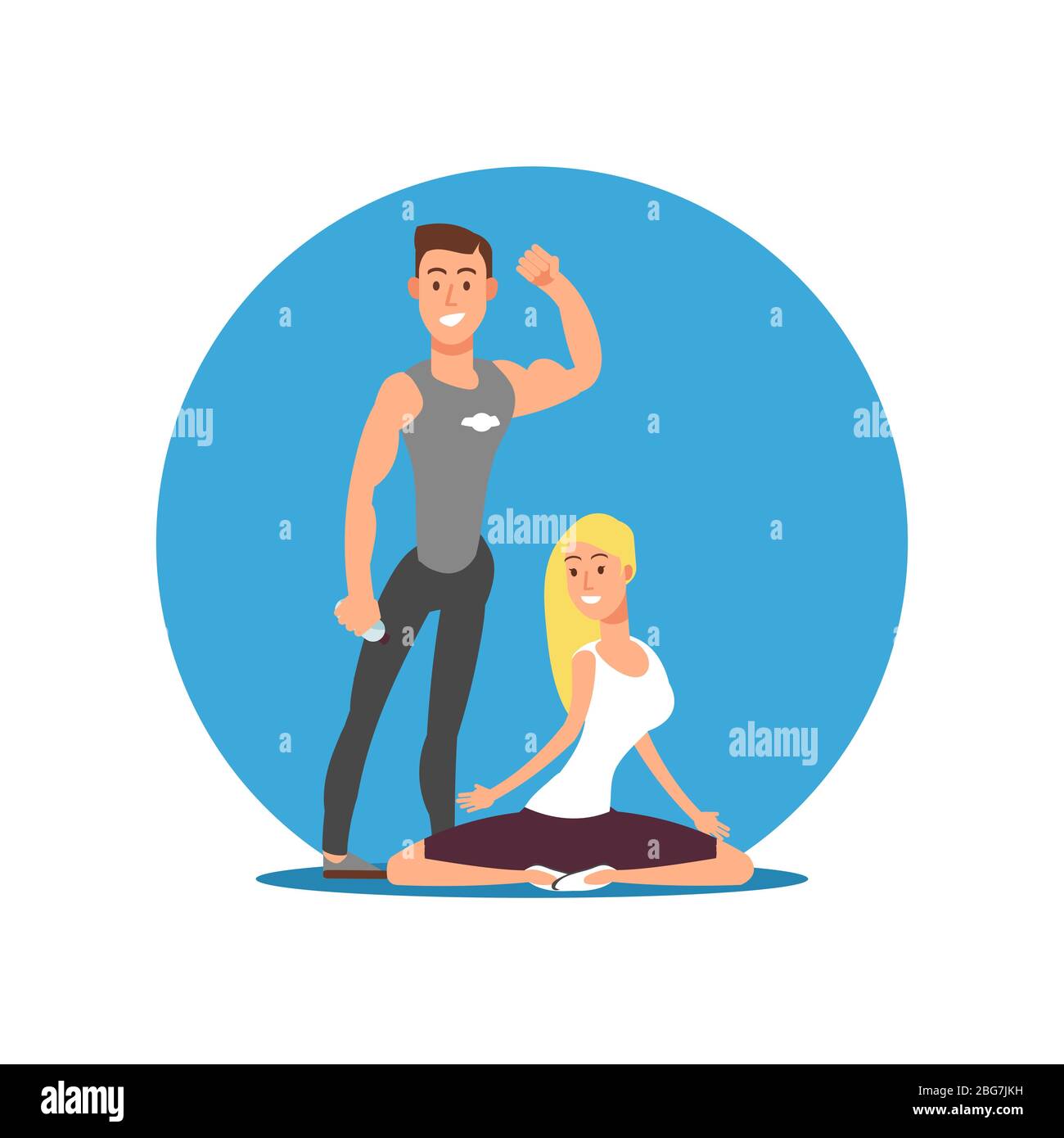 Homme sportif et femme personnages de dessin animé plat. Illustration de l'emblème de motivation de forme physique vectorielle Illustration de Vecteur