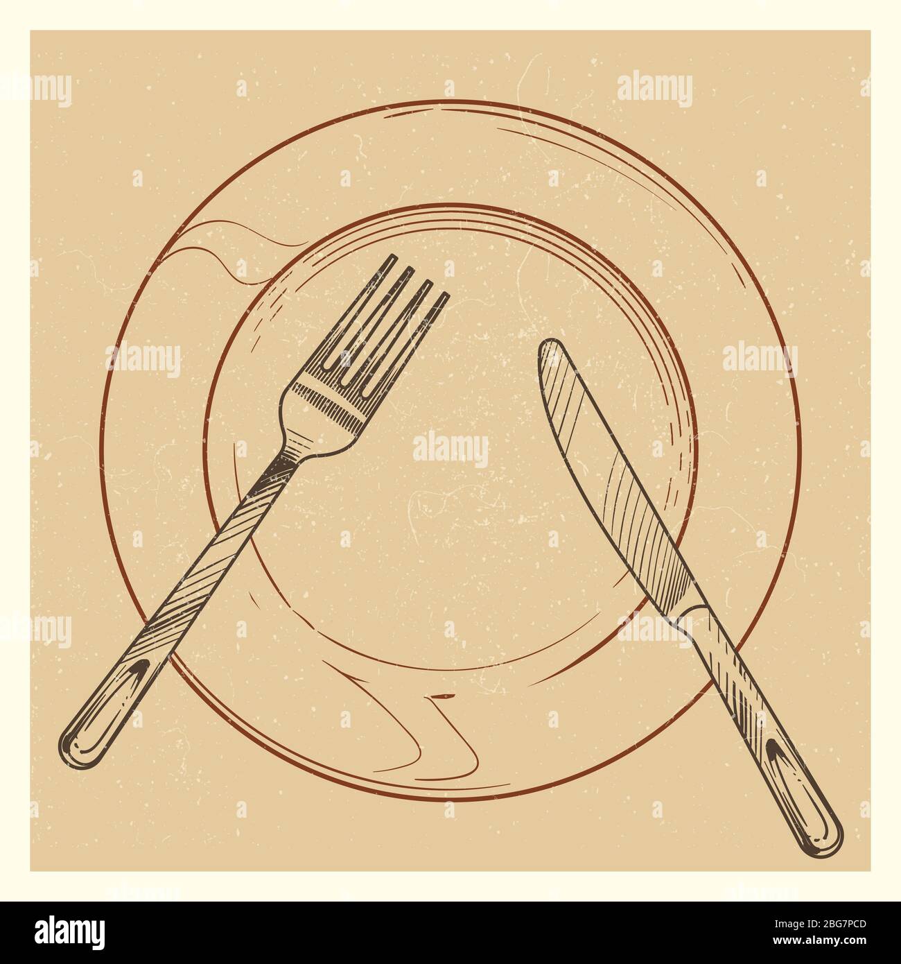 Affiche vintage avec couteau, fourche, plaque - pause dans l'illustration de fond de vecteur alimentaire Illustration de Vecteur