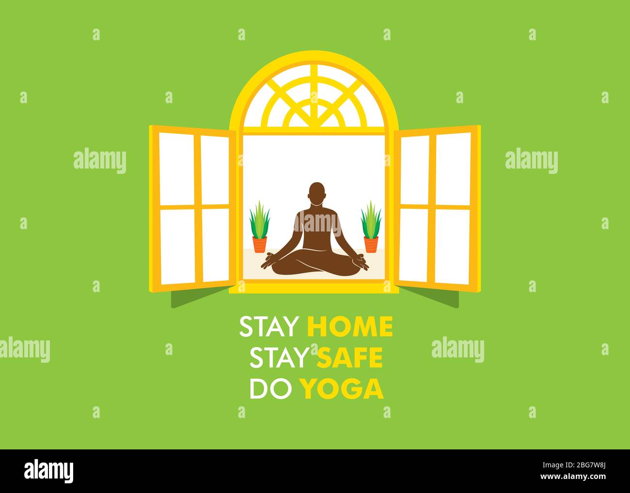 restez à la maison en toute sécurité et faites des dessins vectoriels de concept de yoga Illustration de Vecteur