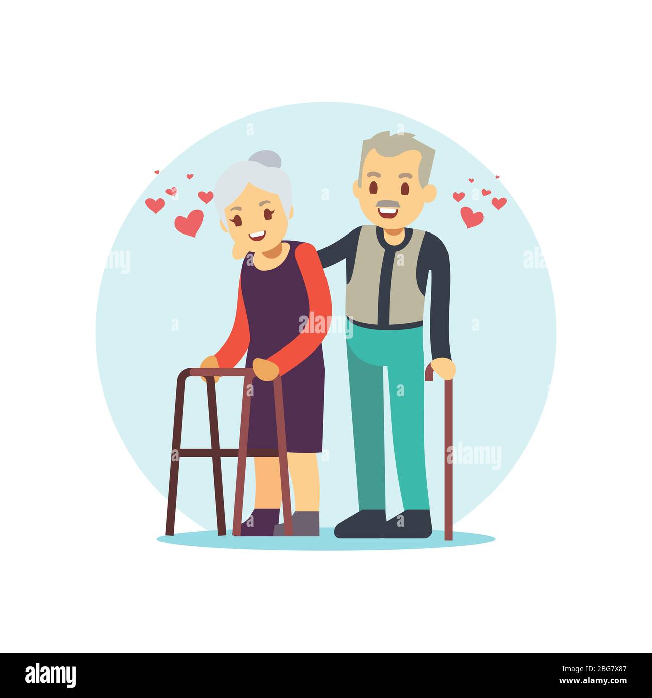 Un vieux couple souriant et heureux. Famille âgée dans l'amour personnage de dessin animé isolé sur blanc. Illustration vectorielle Illustration de Vecteur