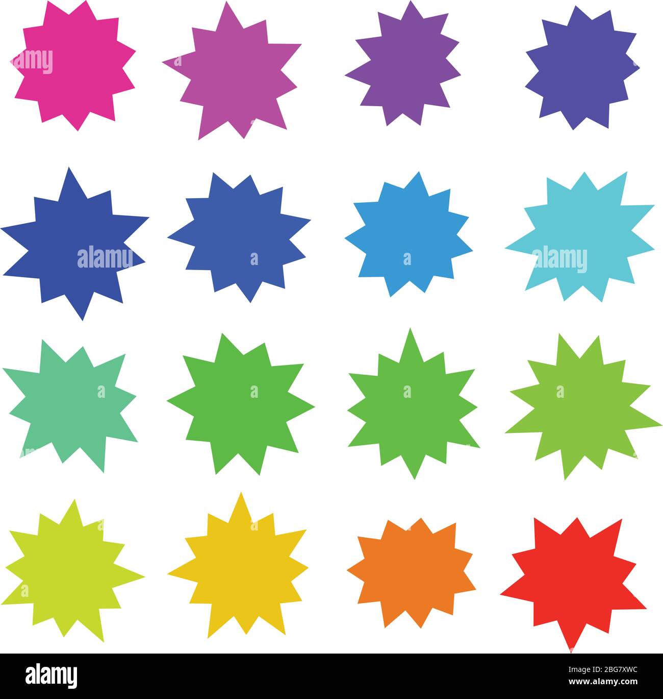 Formes de bandes dessinées couleur éclatent et éclatent. Dessin animé avec bulles de discours. Boutons de vente de rampe en étoile ensemble vectoriel isolé. Illustration de la forme de l'autocollant en étoile Illustration de Vecteur