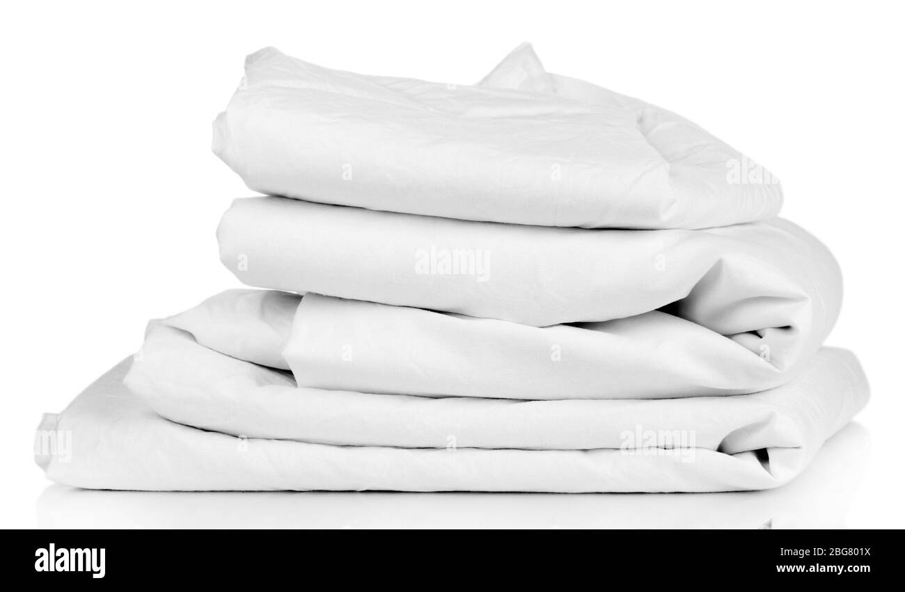 Pile de draps rumfled isolés sur blanc Banque D'Images