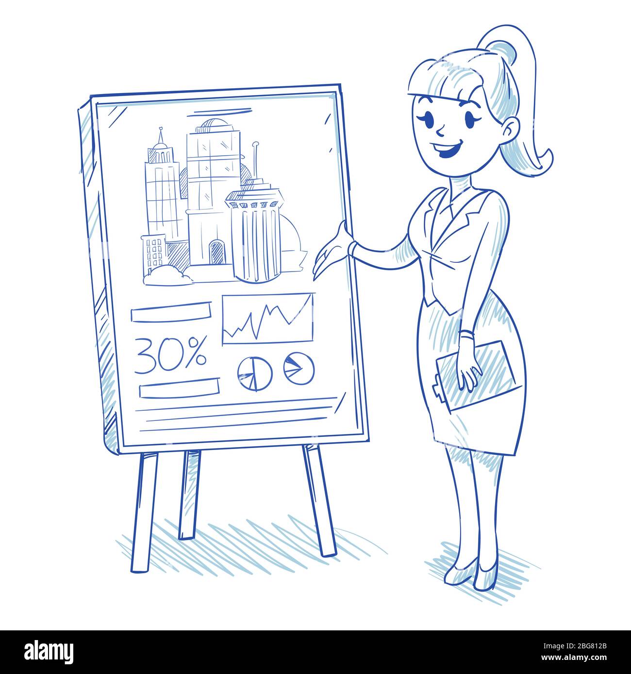 Femme d'affaires présentant un nouveau centre d'affaires. Présentation de la société de construction de dessin à main. Illustration vectorielle Illustration de Vecteur Femme d'affaires présentant un nouveau centre d'affaires. Présentation de la société de construction de dessin à main. Illustration vectorielle Illustration de Vecteur