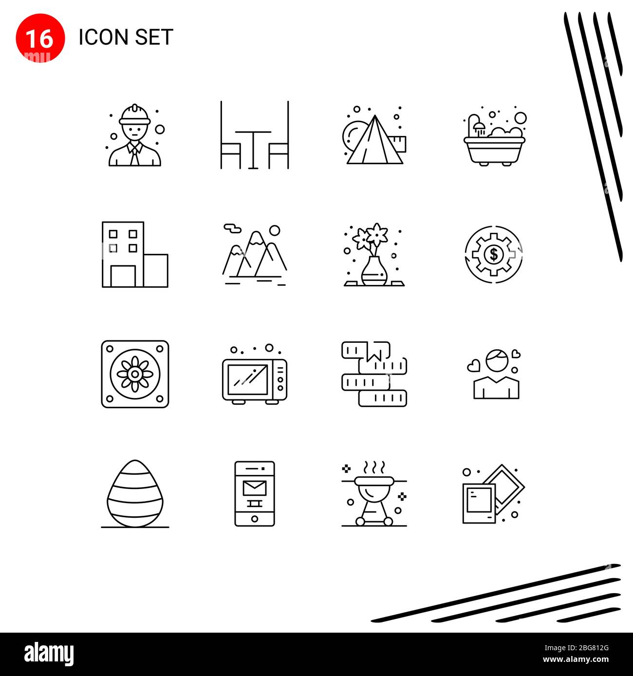 Ensemble de 16 icônes modernes de l'interface utilisateur symboles signes pour la montagne, l'université, la peinture, l'école, la douche Editable Vector Design Elements Illustration de Vecteur