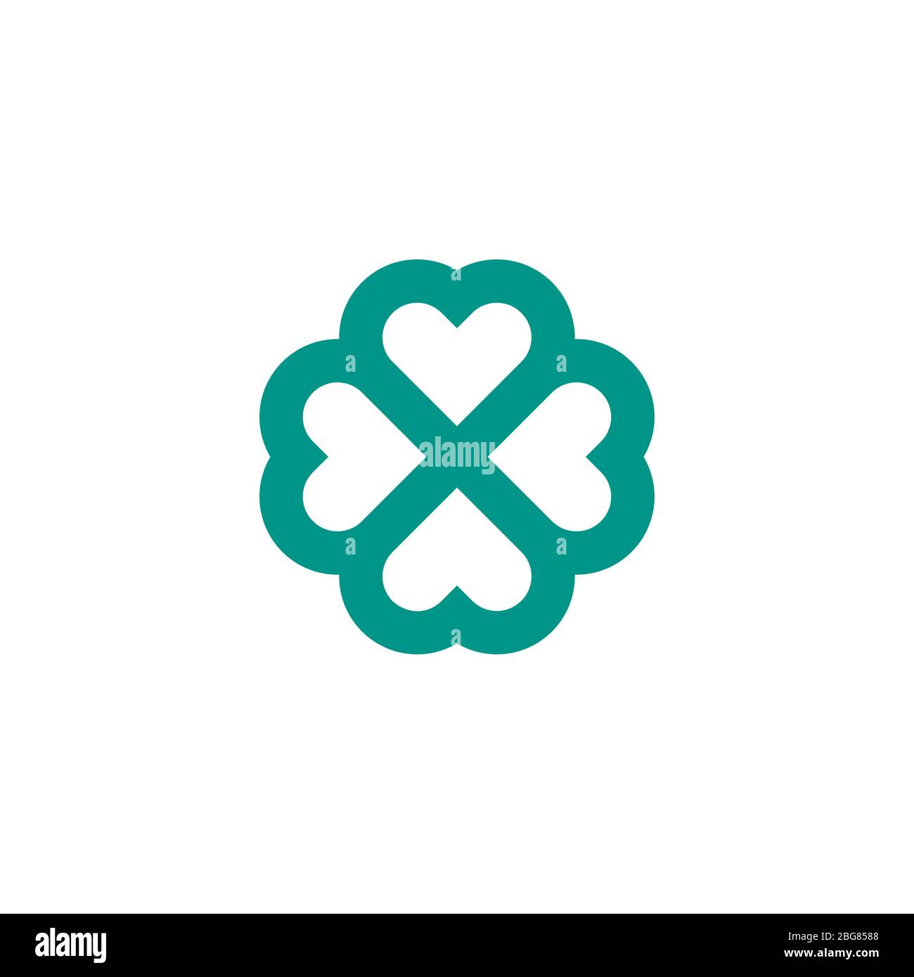 Modèle de logo décoratif motif fleuri, combinaison de quatre coeurs, sur fond blanc. Illustration de Vecteur