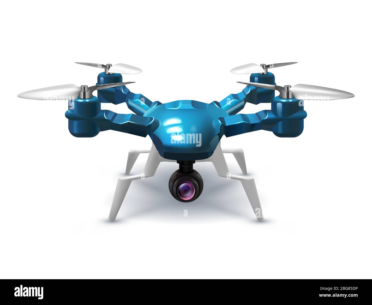 Drone réaliste sans pilote avec caméra d'enregistrement. Copie avec illustration vectorielle en 3 dimensions de la télécommande. Dispositif d'antenne à distance avec hélice Illustration de Vecteur