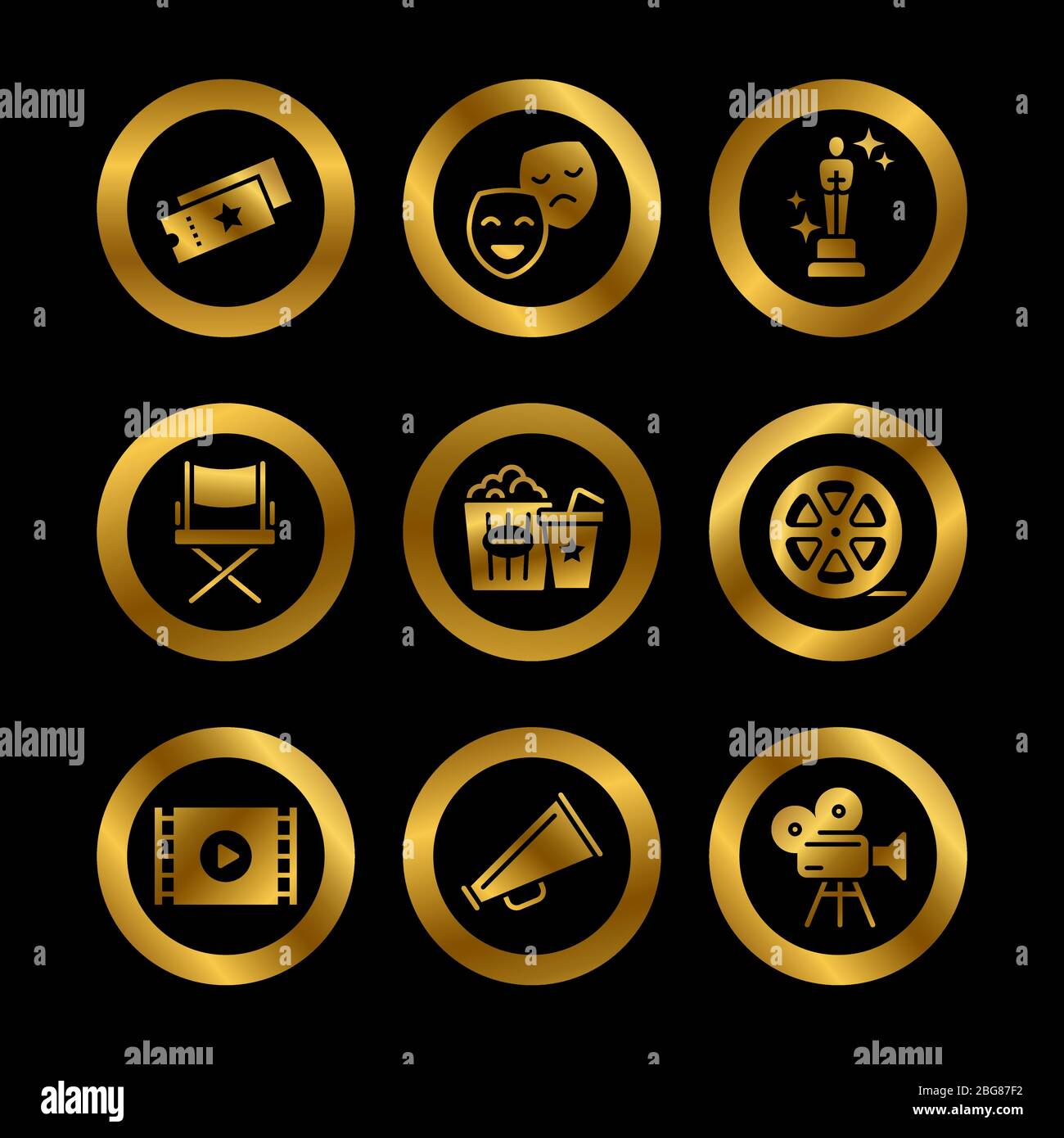 Illustration des icônes du film, des performances de théâtre et des vecteurs de divertissement d'Golden hollywood Illustration de Vecteur