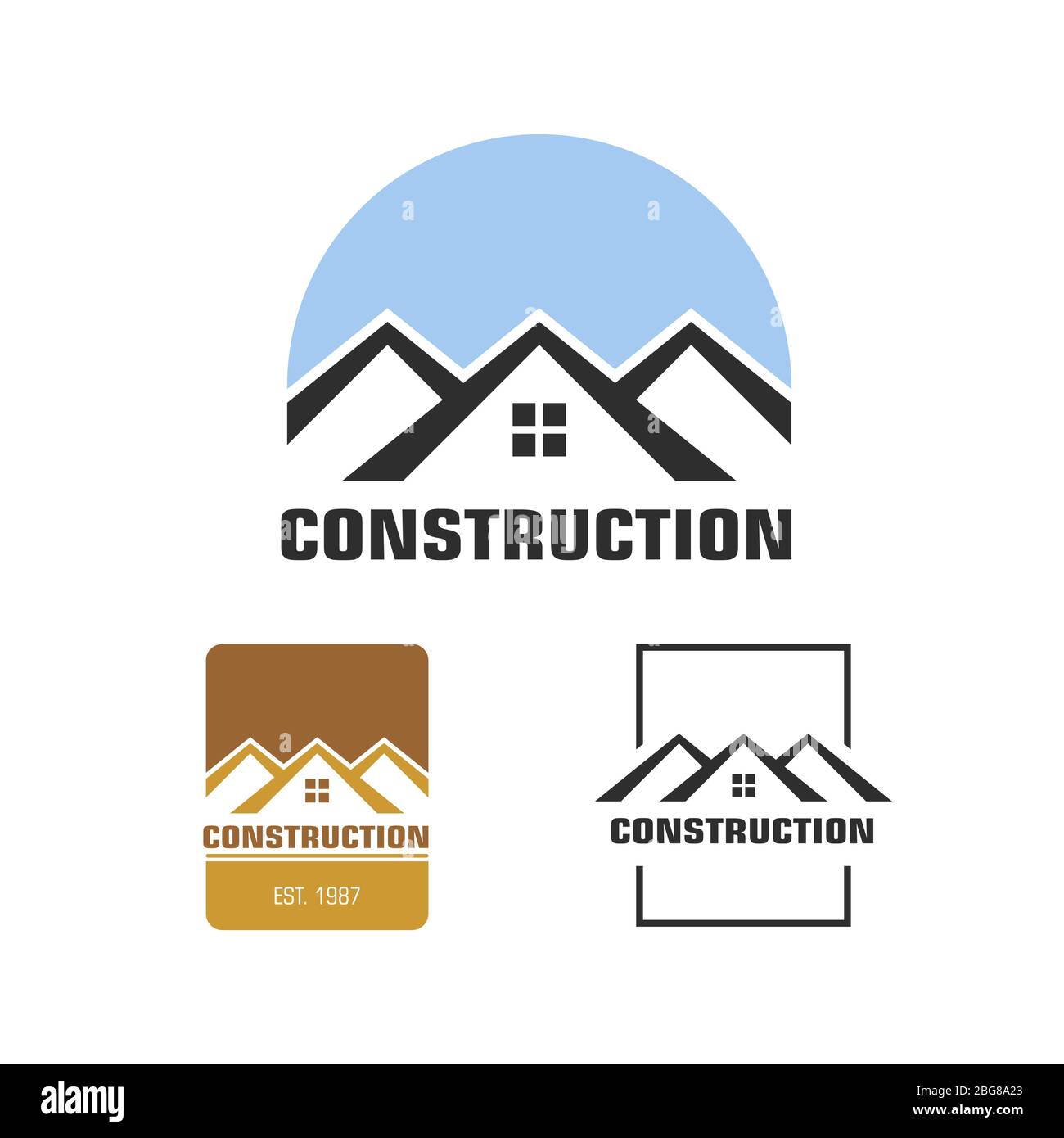 Logo immobilier, construction et architecture, bâtiment, réparation et amélioration. Illustration de Vecteur