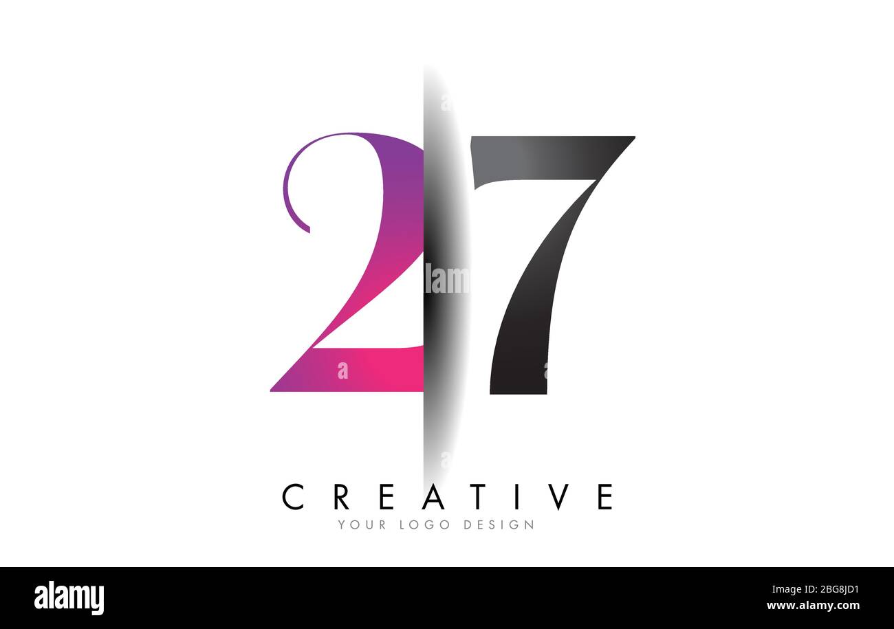 27 2 7 logo de numéro gris et rose avec motif illustration vectorielle de la fonction de découpe d'ombre créative. Illustration de Vecteur
