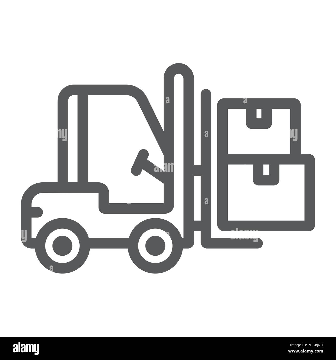 Icône de ligne de chariot élévateur, logistique et livraison, chariot bendi avec boîtes de signalisation graphiques vectoriels, icône linéaire sur fond blanc, eps 10. Illustration de Vecteur