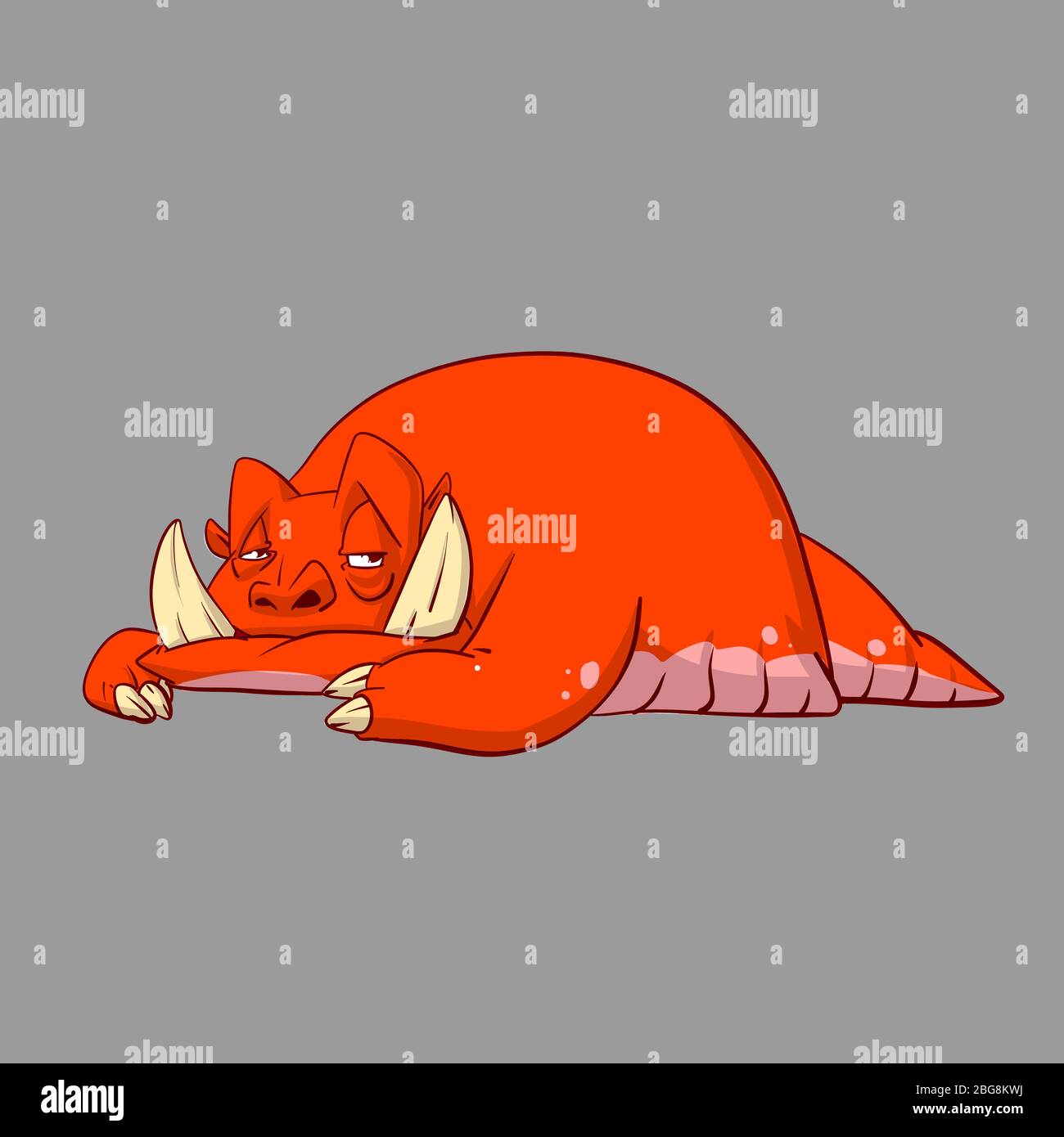 Illustration vectorielle colorée d'une créature monstre rouge avec de grandes défenses et queue Illustration de Vecteur