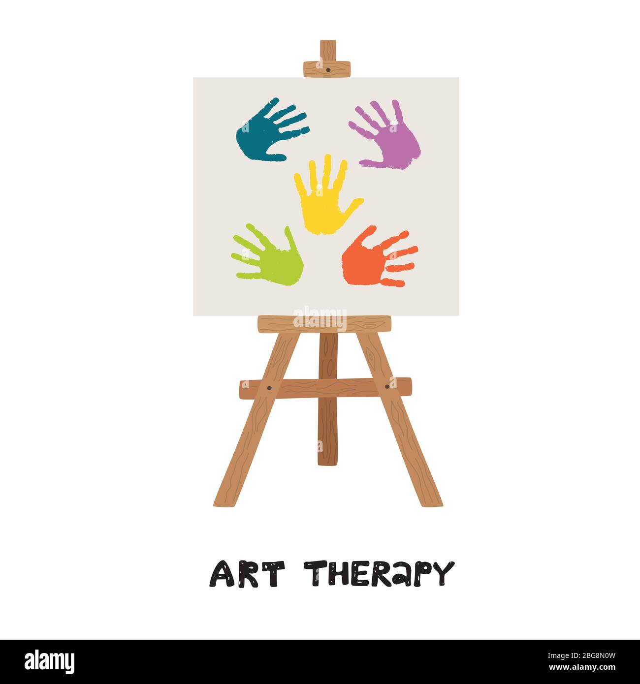 Chevalet avec toile peinte avec des imprimés pour enfants. Thérapie artistique. Illustration de Vecteur