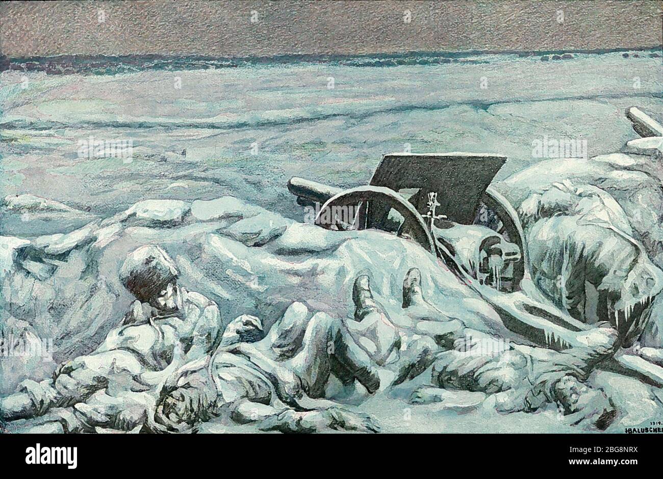 Enneigé - scène d'hiver dans la première Guerre mondiale - Hans Baluschek Banque D'Images