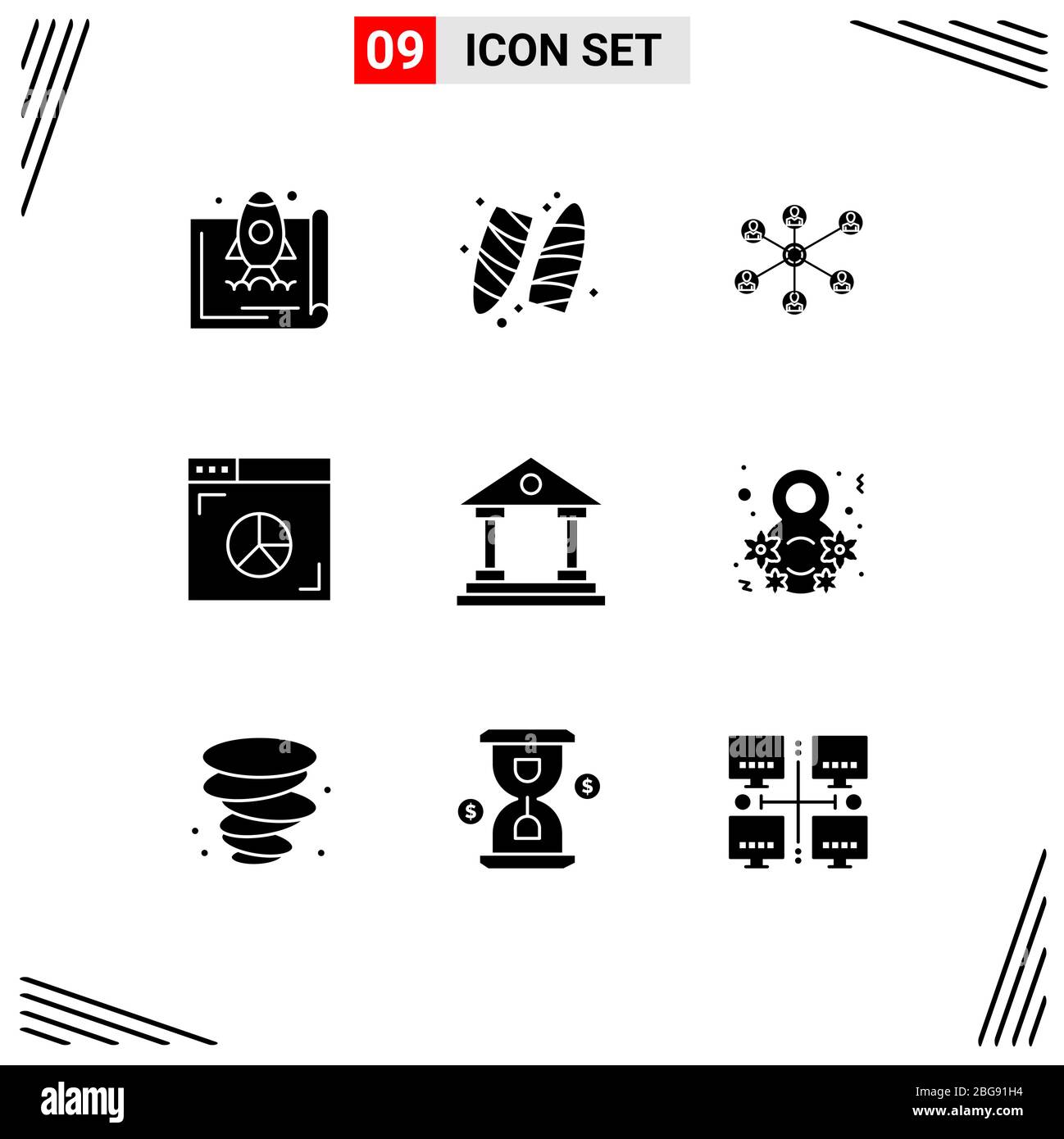 9 symboles universels de glyphe solide symboles de banque, Internet, surf, graphique, groupe éléments de conception vectoriel éditable Illustration de Vecteur