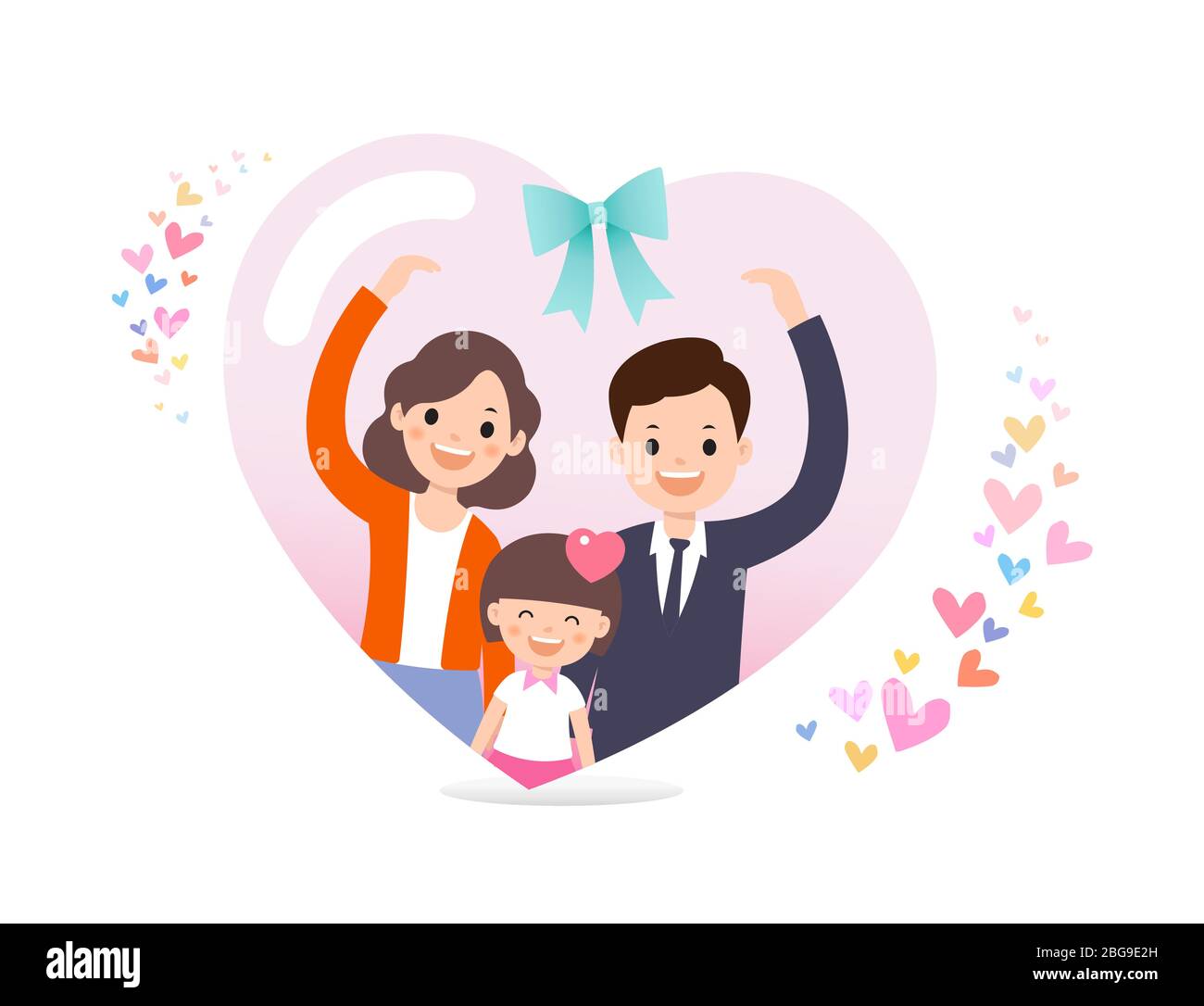Parents heureux et enfants en forme de coeur Illustration de Vecteur