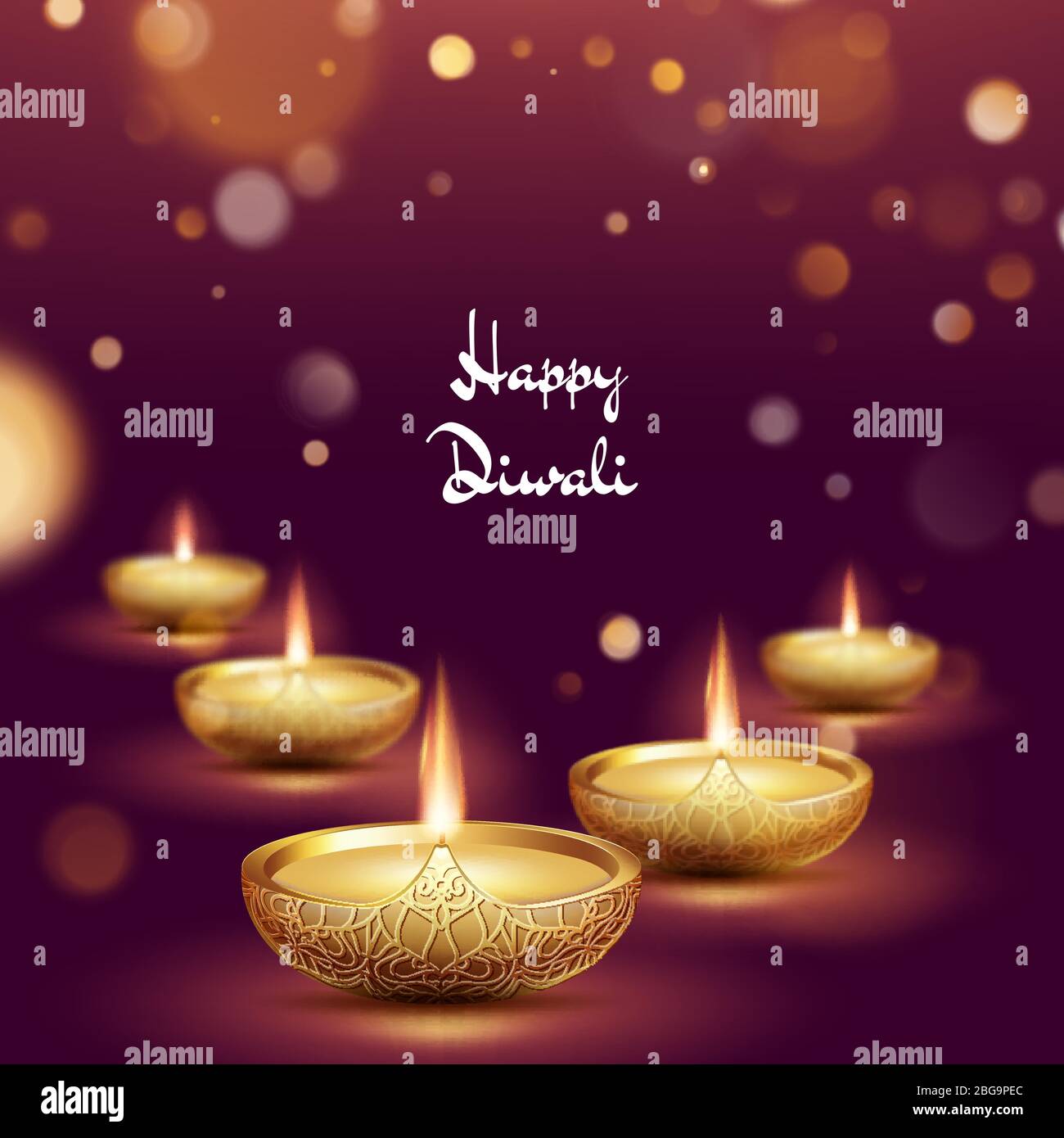 Modèle de lampe à huile Happy diwali diya. Indian deepavali hindou festival de lumières. SPE 10 Illustration de Vecteur