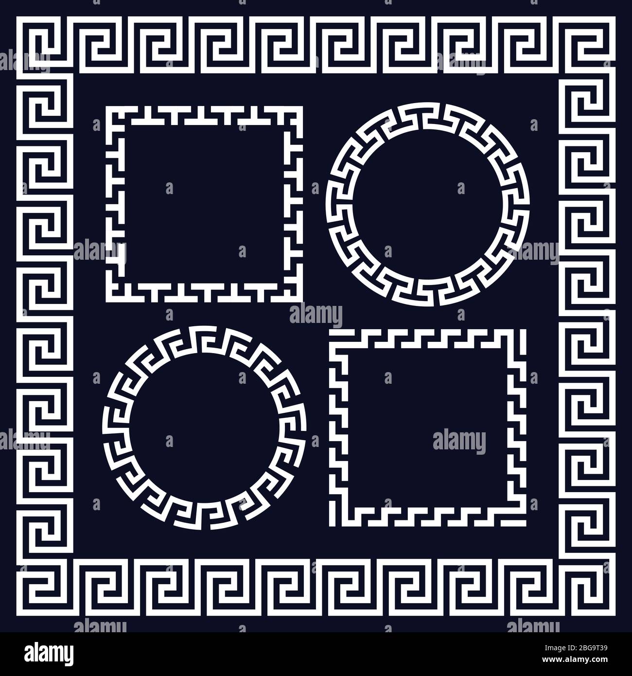 Cadres de bordure ronds et rectangulaires grecs anciens. Cercle et ornement de la frontière grecque. Illustration vectorielle Illustration de Vecteur