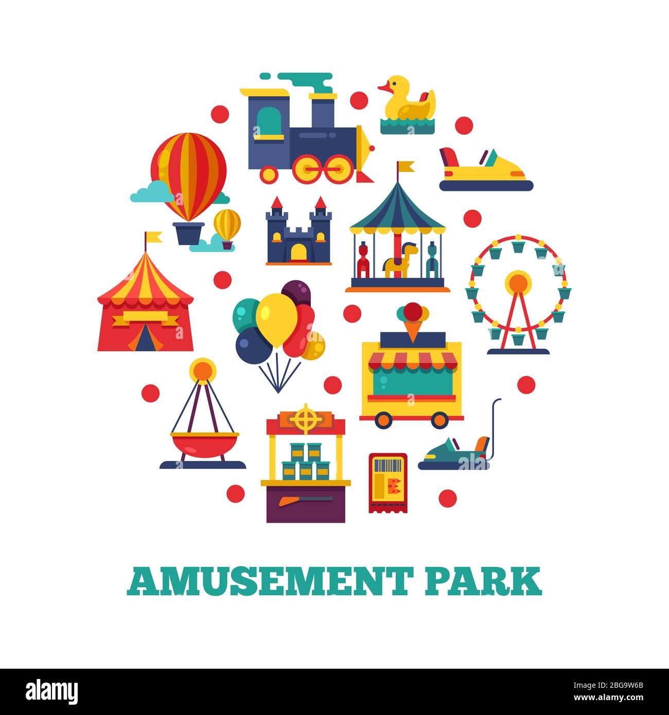 Concept de parc d'attractions. Parc d'attractions, carrousel de carnaval, illustration vectorielle Illustration de Vecteur